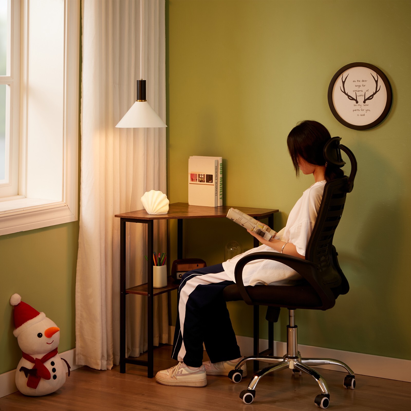 Corner Computer Desk with Storage Shelves Triangle Writing End Table Small Space