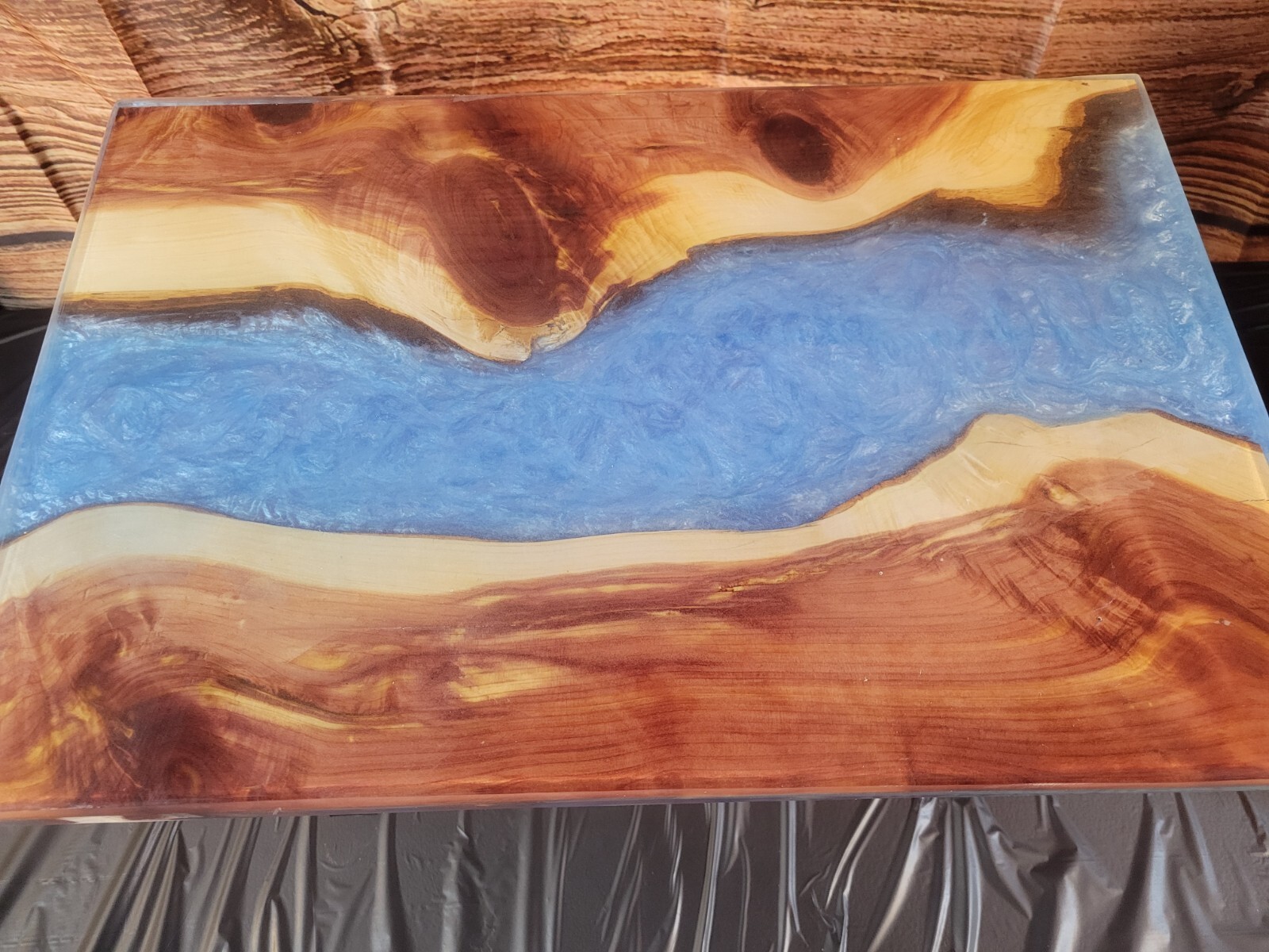 Artisan Crafted Red Cedar Epoxy River End Table w/ Steel Legs
