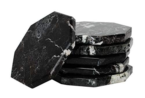 Marble Coasters Star 3.5″ Inches Handmade Stone Drink Coasters Set of 6 Black