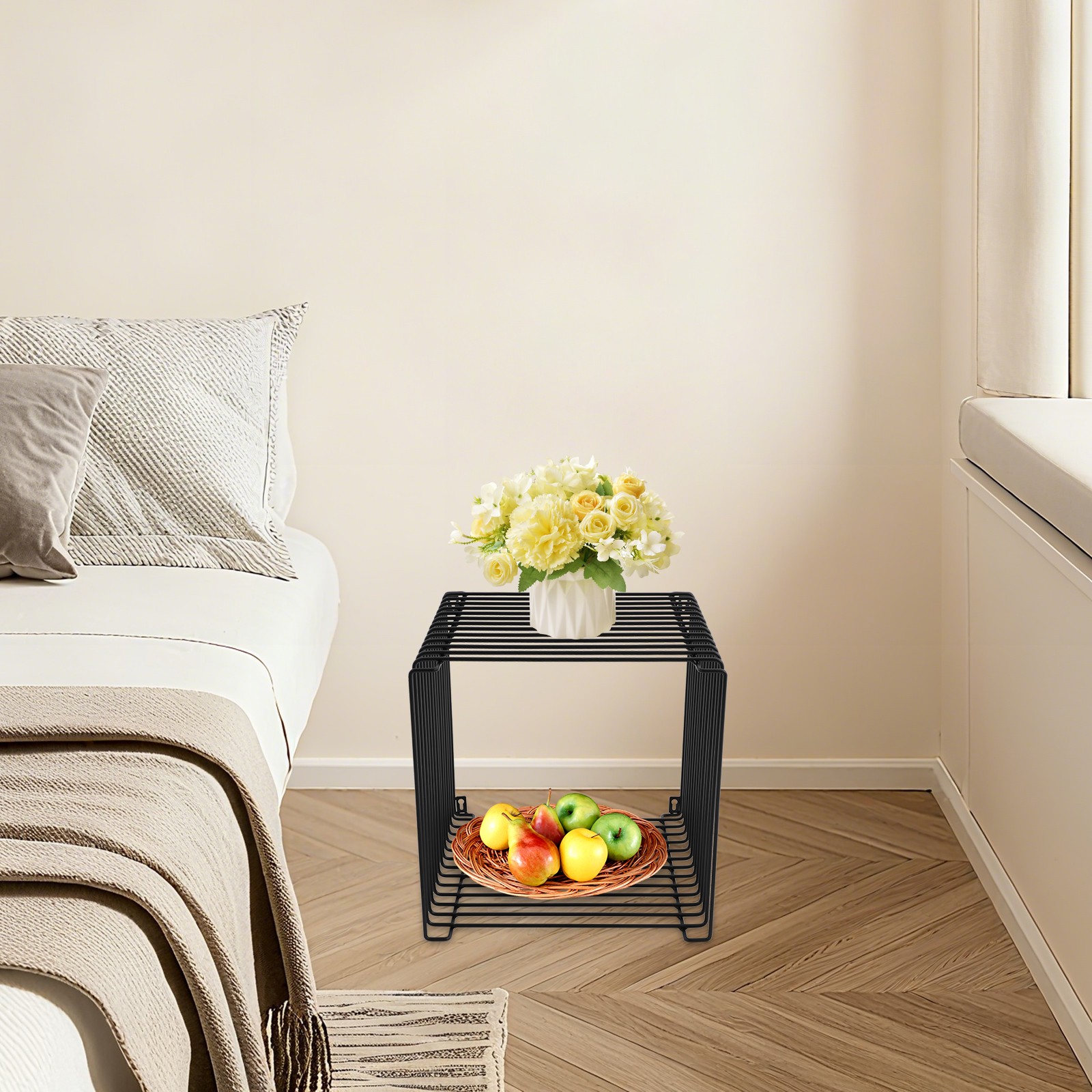 Black Square Side Table Wall or Floor Mount Geometric Retro Metal End Table