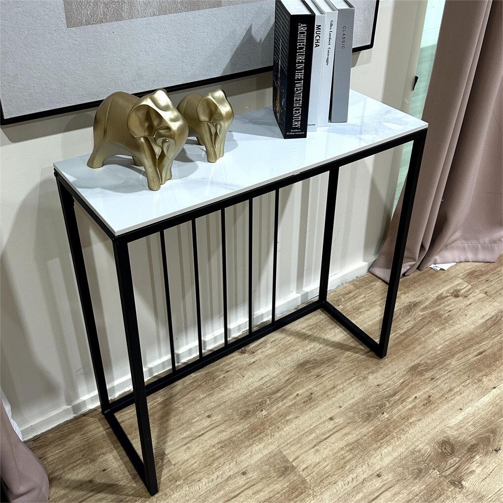 Non-porous Glossy Sintered Stone Console Table Hallway Storage Table Black Frame