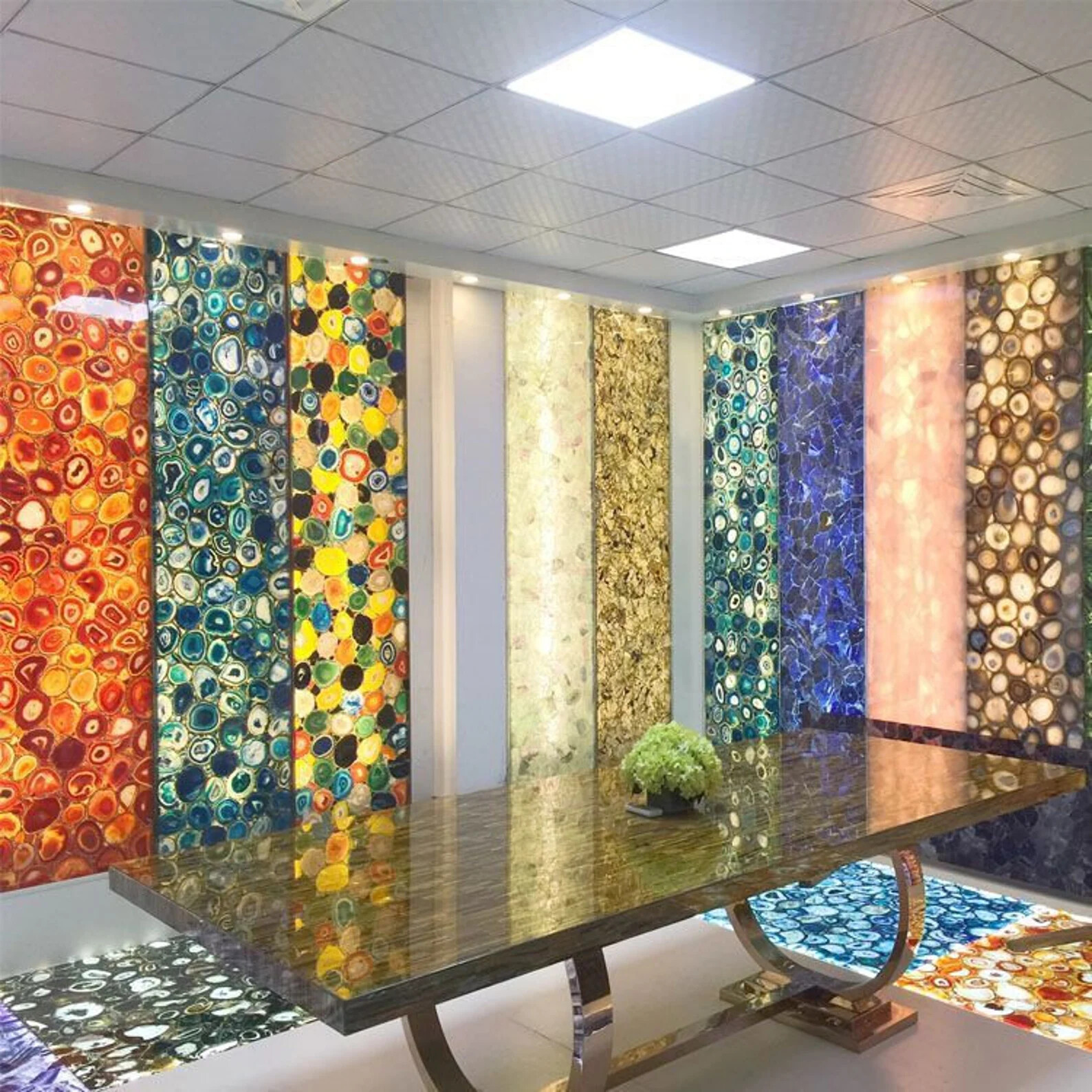 12″ Blue Agate table Top Round Gemstones Agate Handmade home Room decor