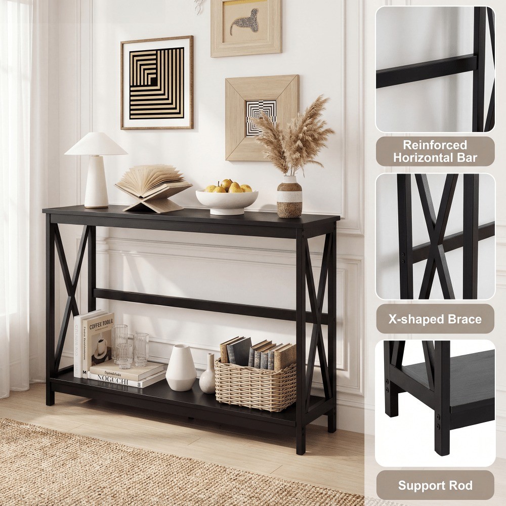 40 Inch 2 Tier Console Table With Metal X Frame Wood Entryway Table 200 Lbs Capa