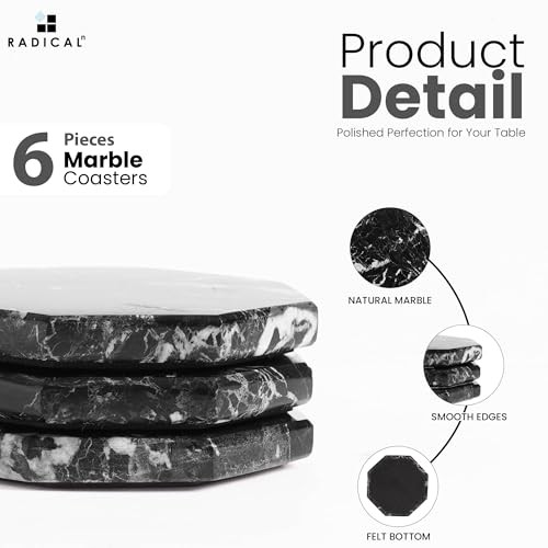Marble Coasters Star 3.5″ Inches Handmade Stone Drink Coasters Set of 6 Black