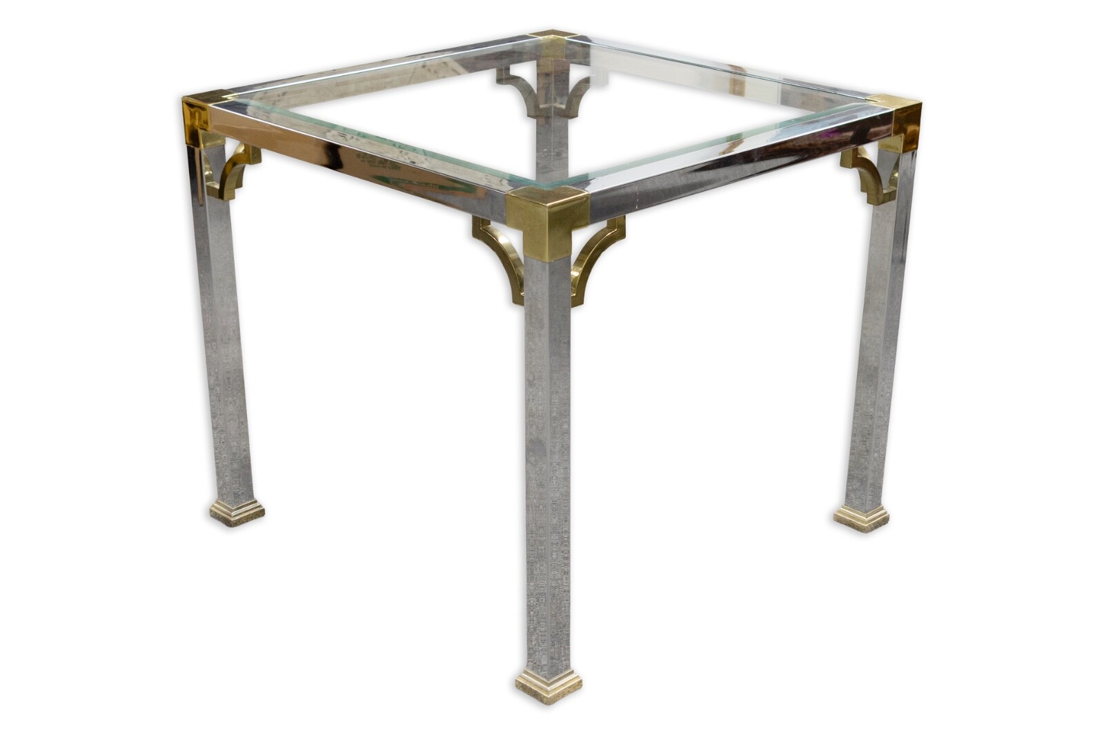 Vintage Art Deco Style Maison Jansen Chrome Brass Glass Square Coffee Side Table