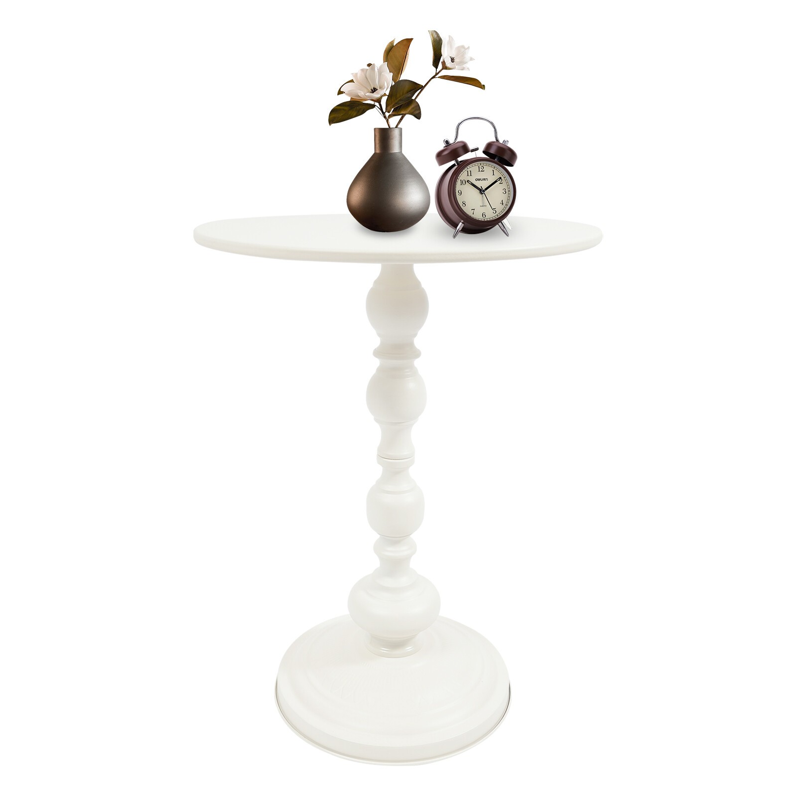 Round Side Table Retro Coffee End Table Small Accent Pedestal Table White Home