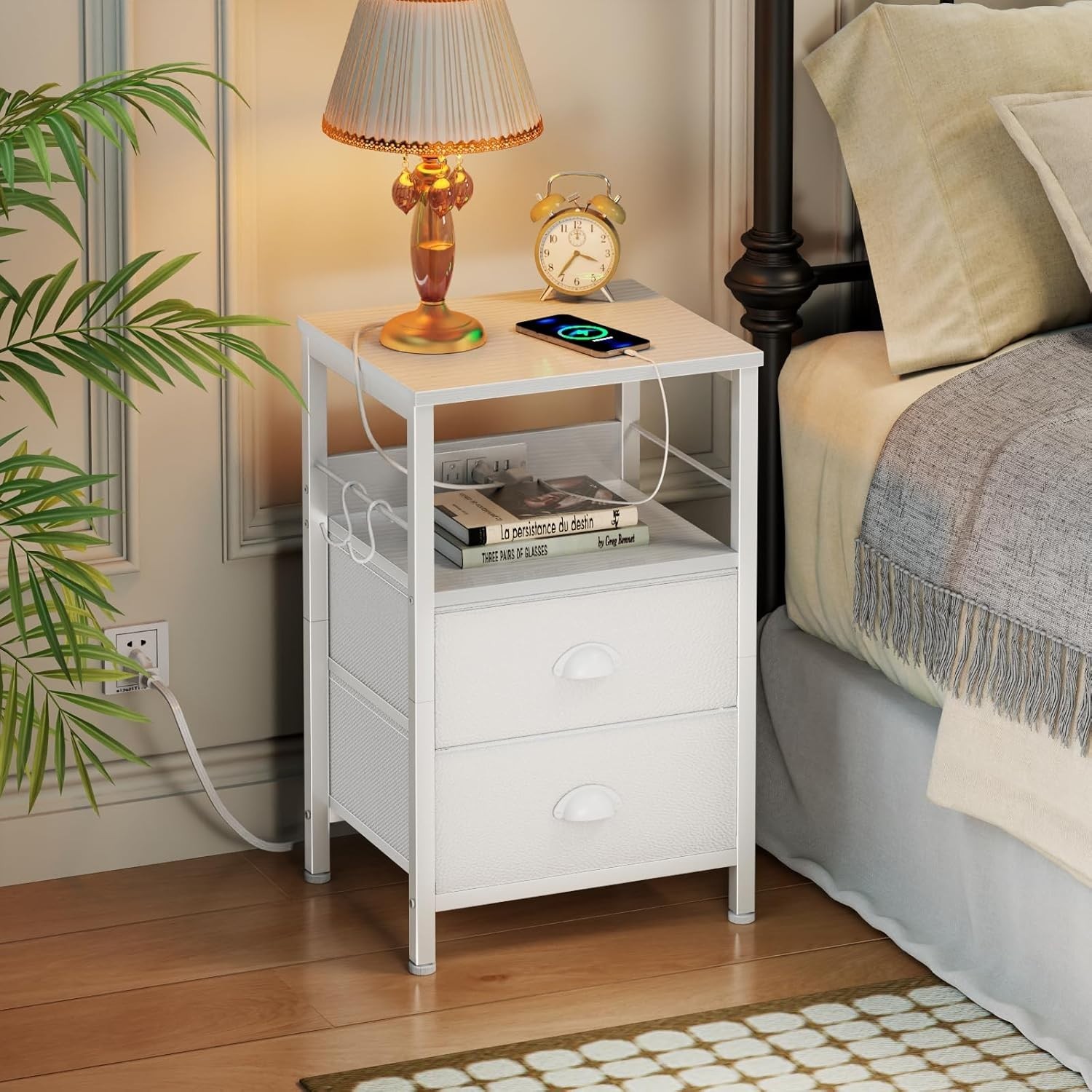 Compact End Table with 2 Drawers and Charging Ports – Perfect for Any Room