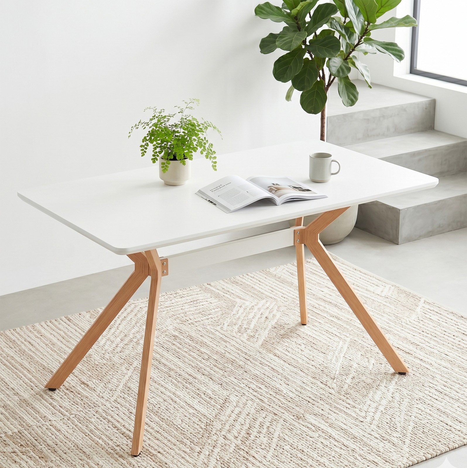 Modern Minimalist Dining Table MDF Top Metal Legs White 47.24″ x 28.74″