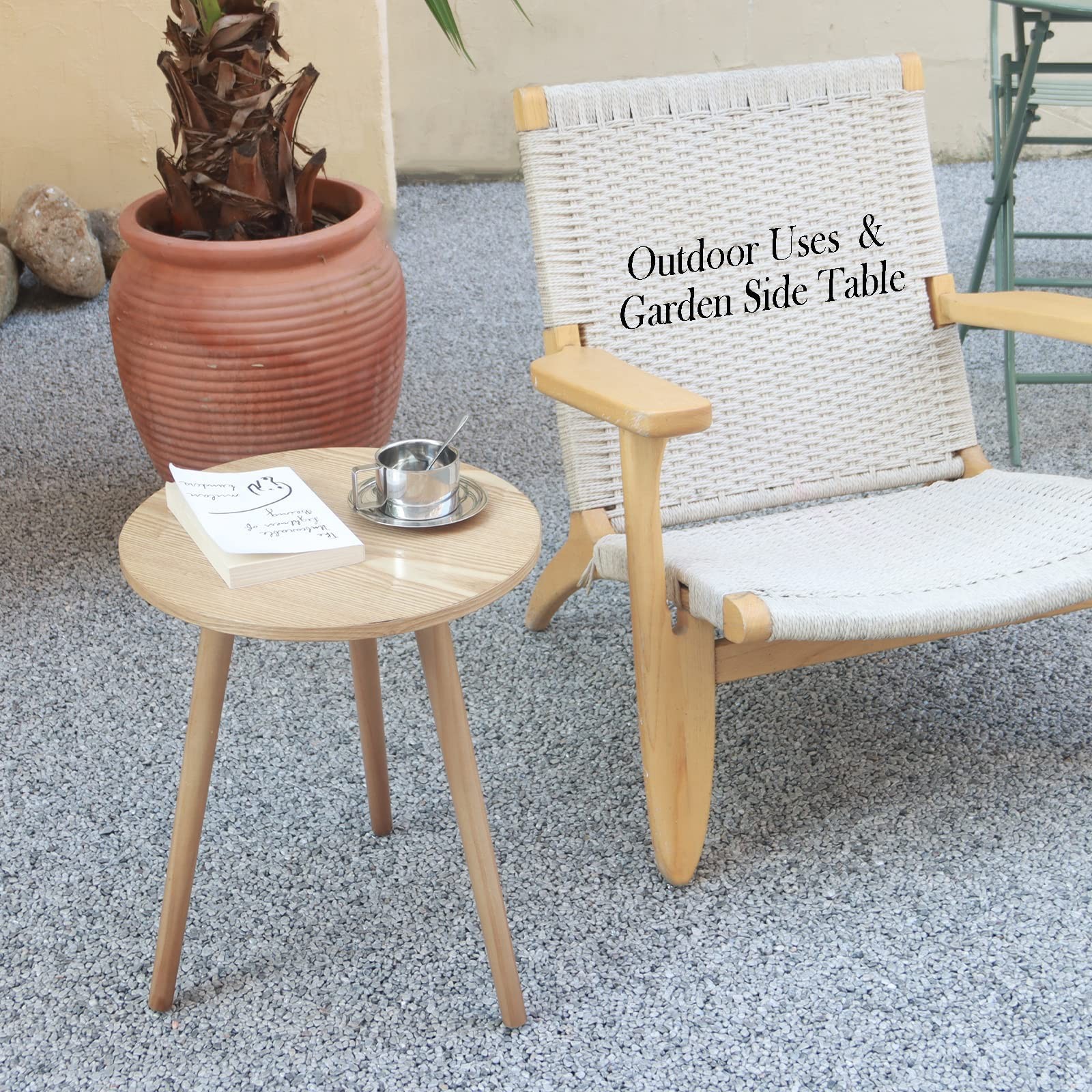 AWASEN Side Table Round, Small Accent 16 in x 16 x 19.5 in, Natural Walnut