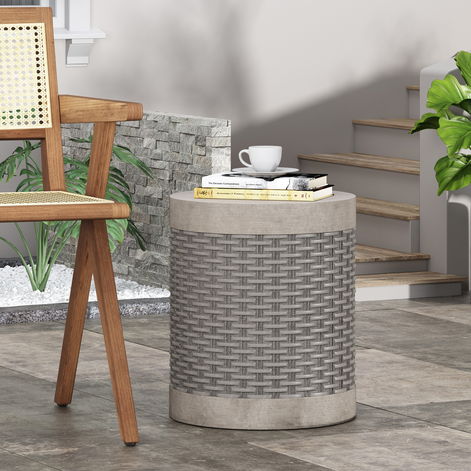 15.75in Round Magnesium Oxide Outdoor /Indoor End Accent Side Table Patio Table