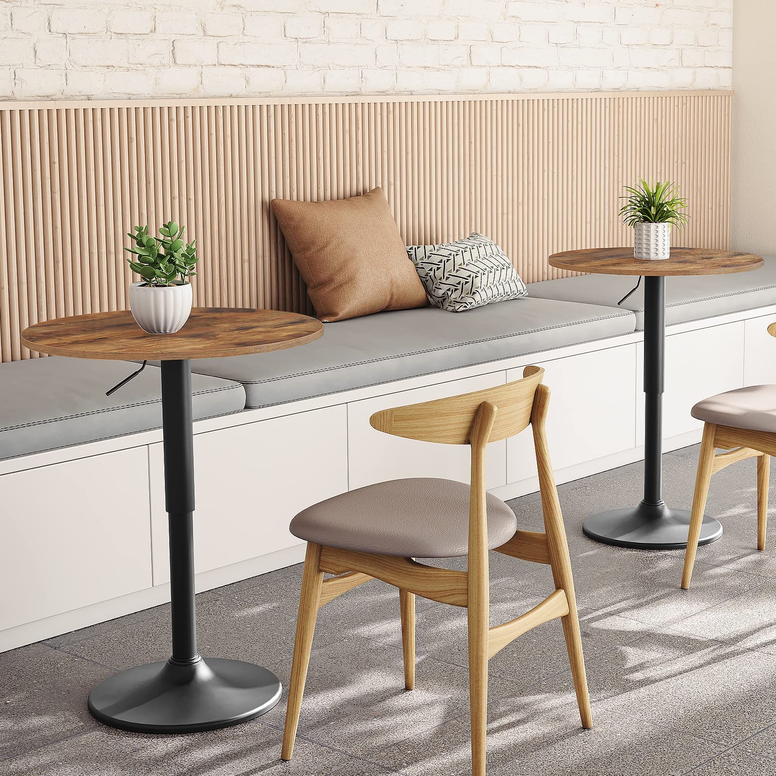 Bar Table, Height-Adjustable Round Pub Table 27-35.4 Inches with Sturdy Base,…