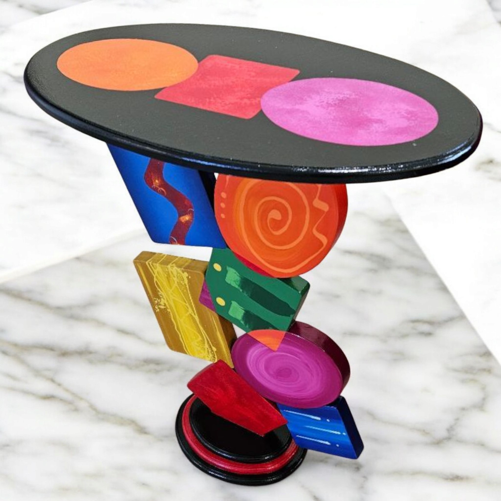 Unique Geometric Tumble End table, funky abstract side table -handmade by Art69
