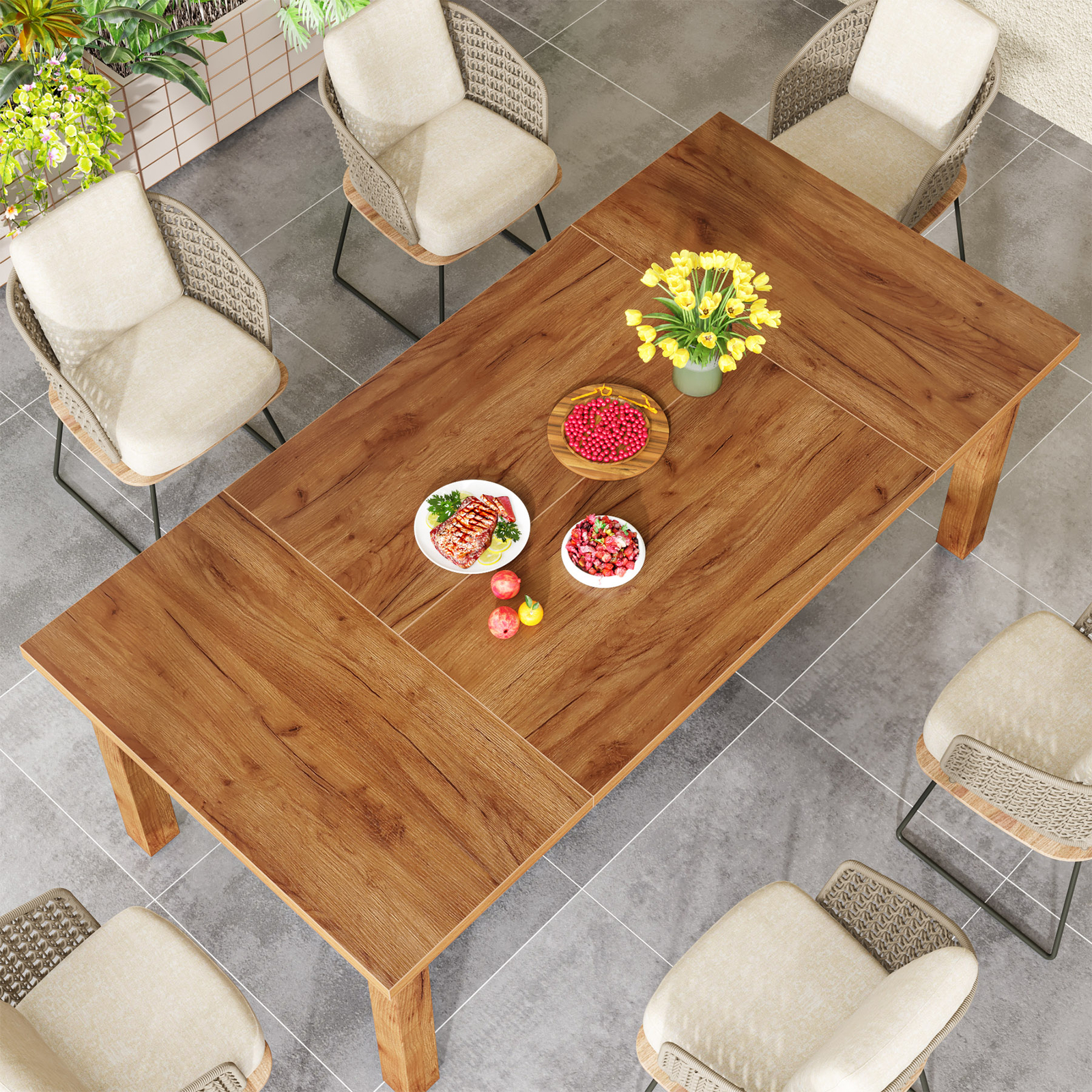 70.9” Rectangular Dining Table Large Wooden Kitchen Dinner Table for 6-8 People