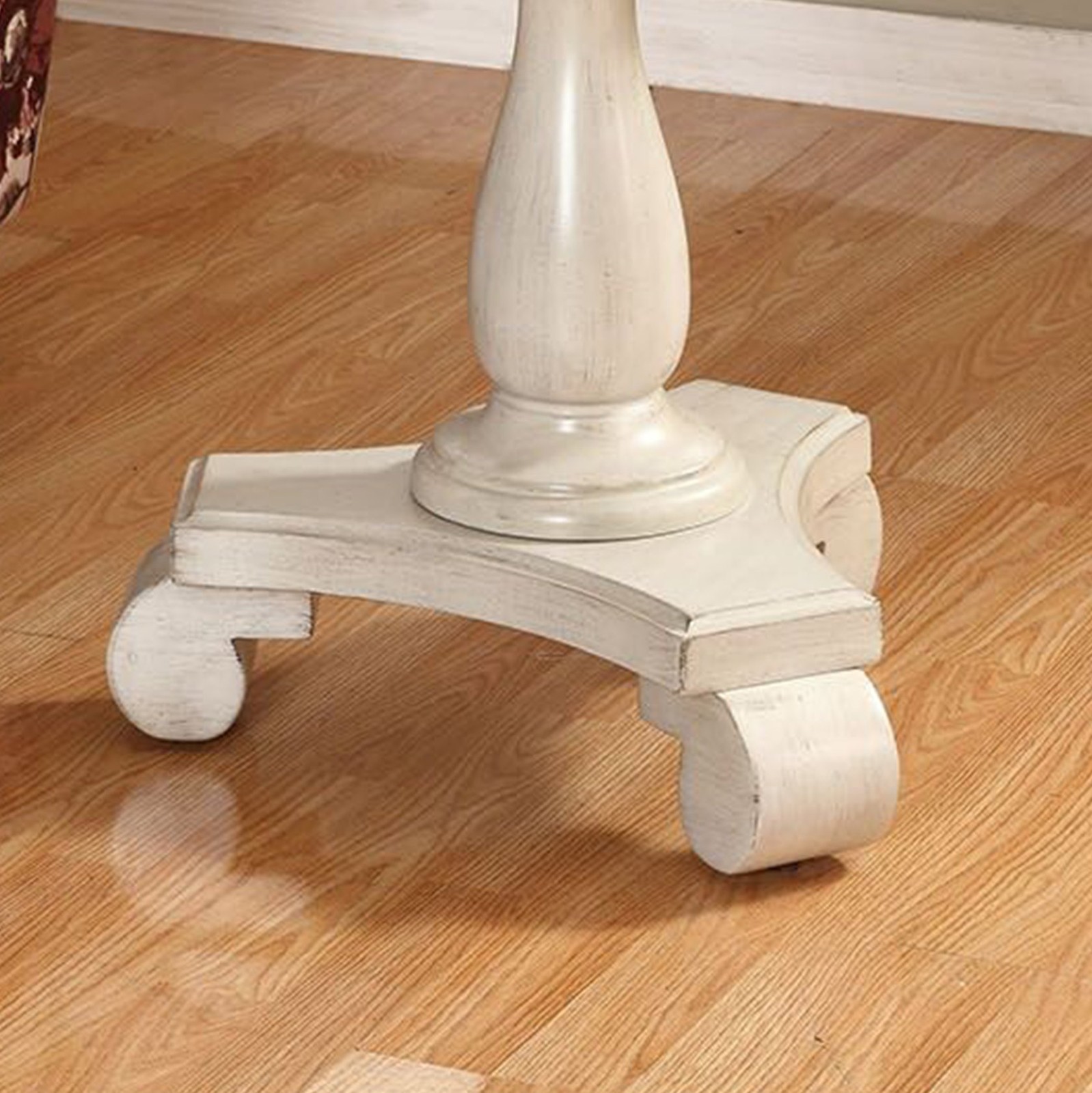 Antique White Round Wood Pedestal Side Table Elegant Traditional Design 26 In…