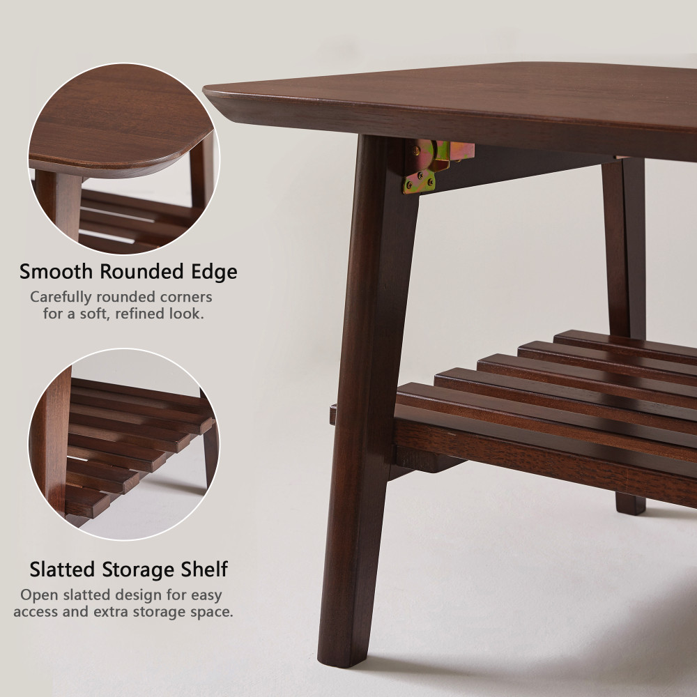 Walnut Brown Wooden Coffee Table, Mid-Century, Rectangular with Storage Shelf