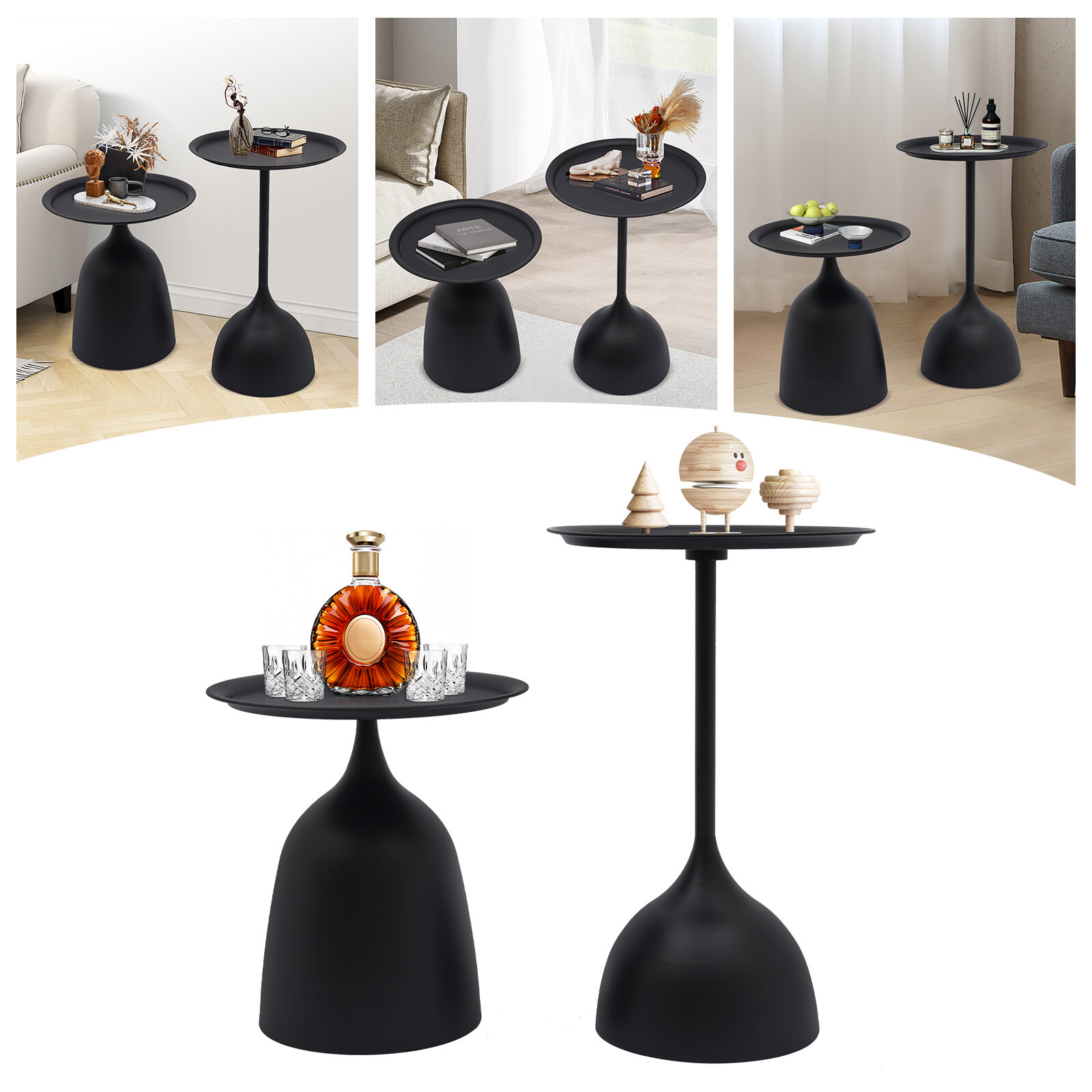 2Pcs Round Side Tables Modern Iron Sofa Coffee End Desks For Living Room Bedroom