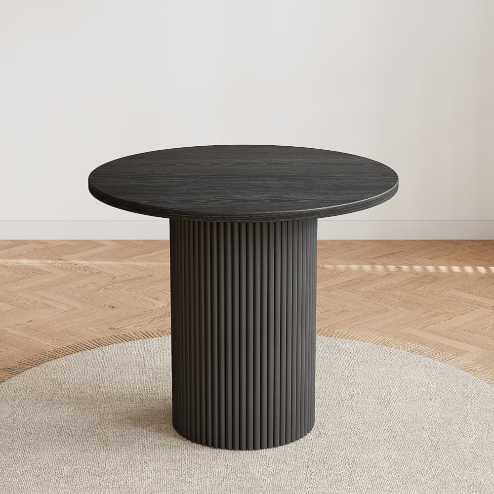 Solid Wood Round Dining Table with Handcrafted Relief Pedestal
