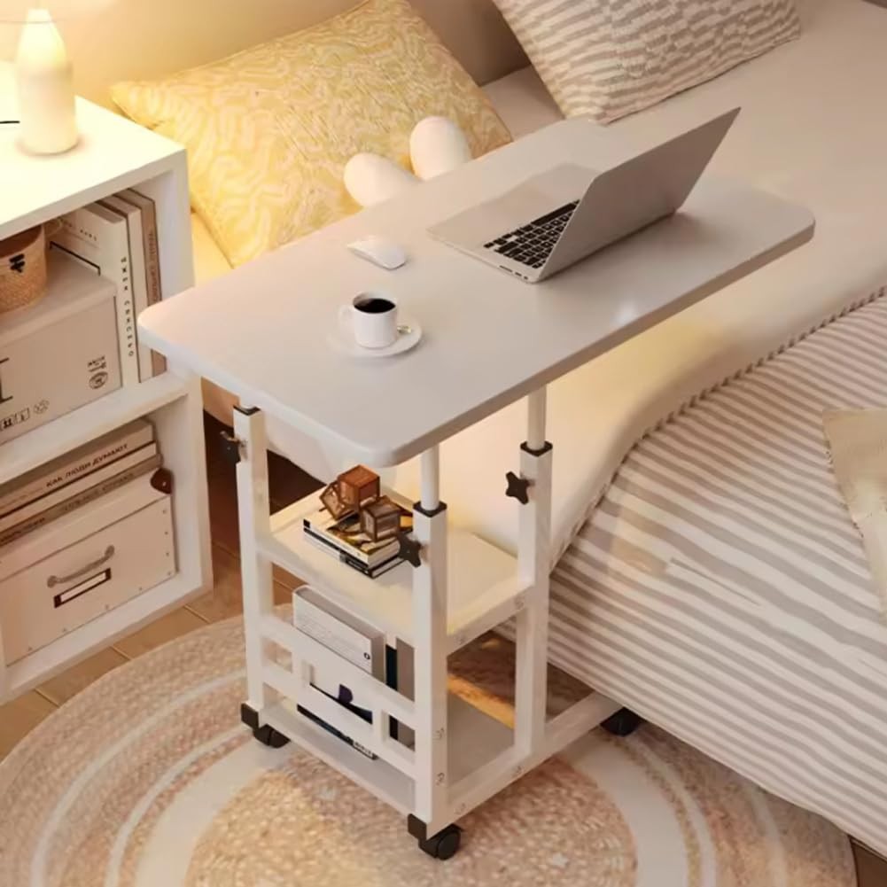 Height Adjustable C Table w/Wheels Mobile Laptop Desk w/ Storage Drawerr Bedroom