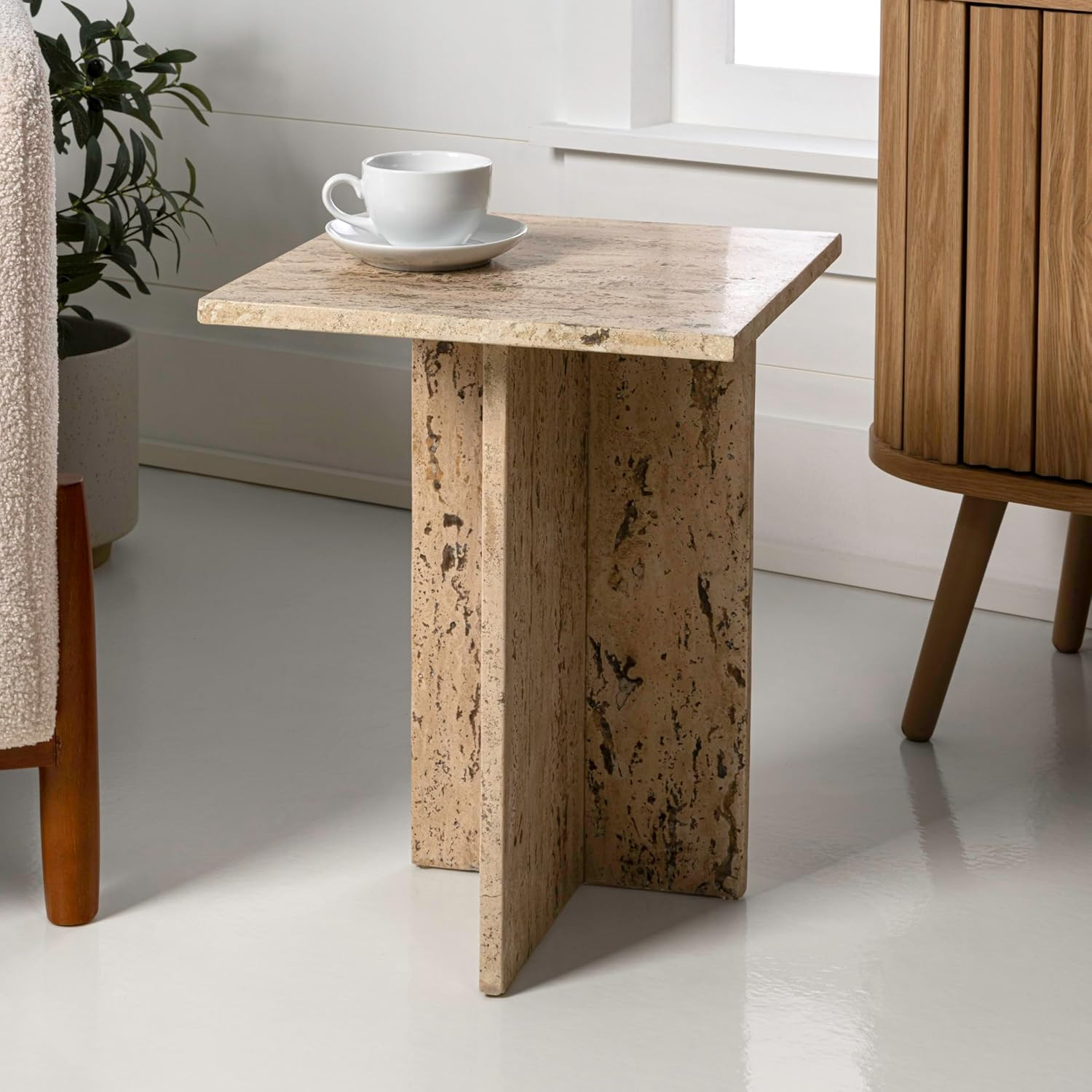 Cecil 18.5″ Contemporary Natural Marble T-Shaped End Table for Any Room