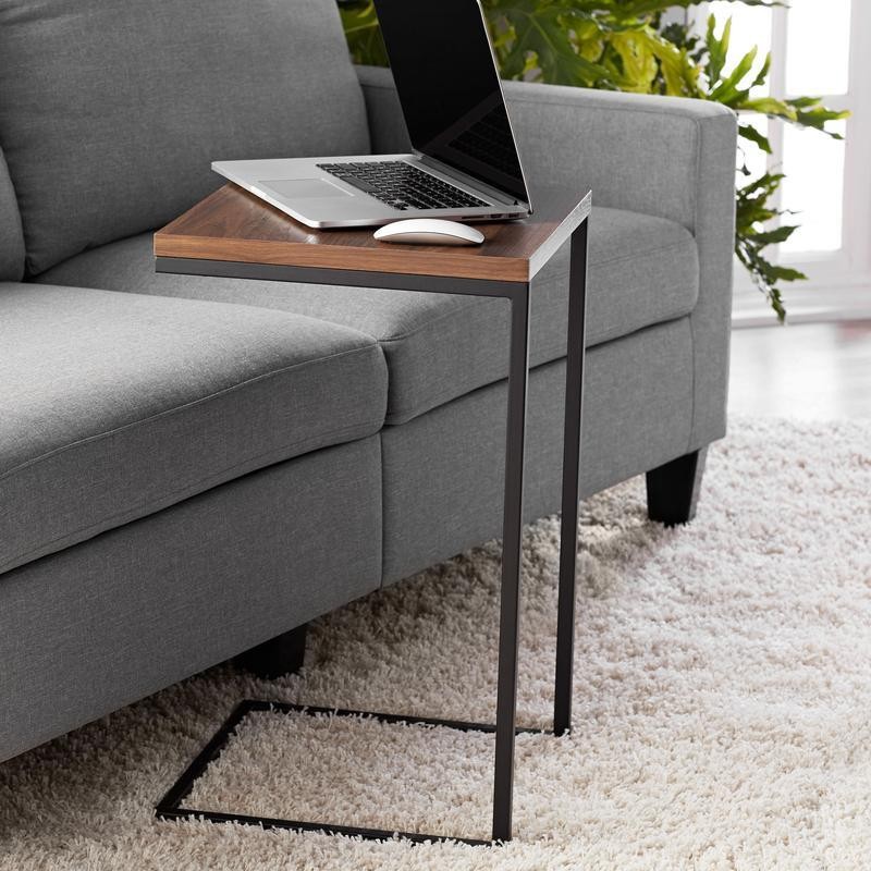 C-Shape Metal End Table Rectangle Any Room Small Space Canyon Walnut Finish Hot