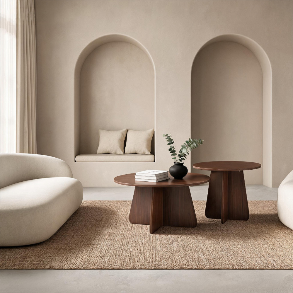 Retro Nesting Coffee Table Set, Round Side Tables with Wood Legs