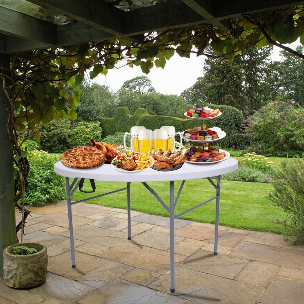 Outdoor Round Plastic Foldable Table 48-inch White Folding Utility Diner Table