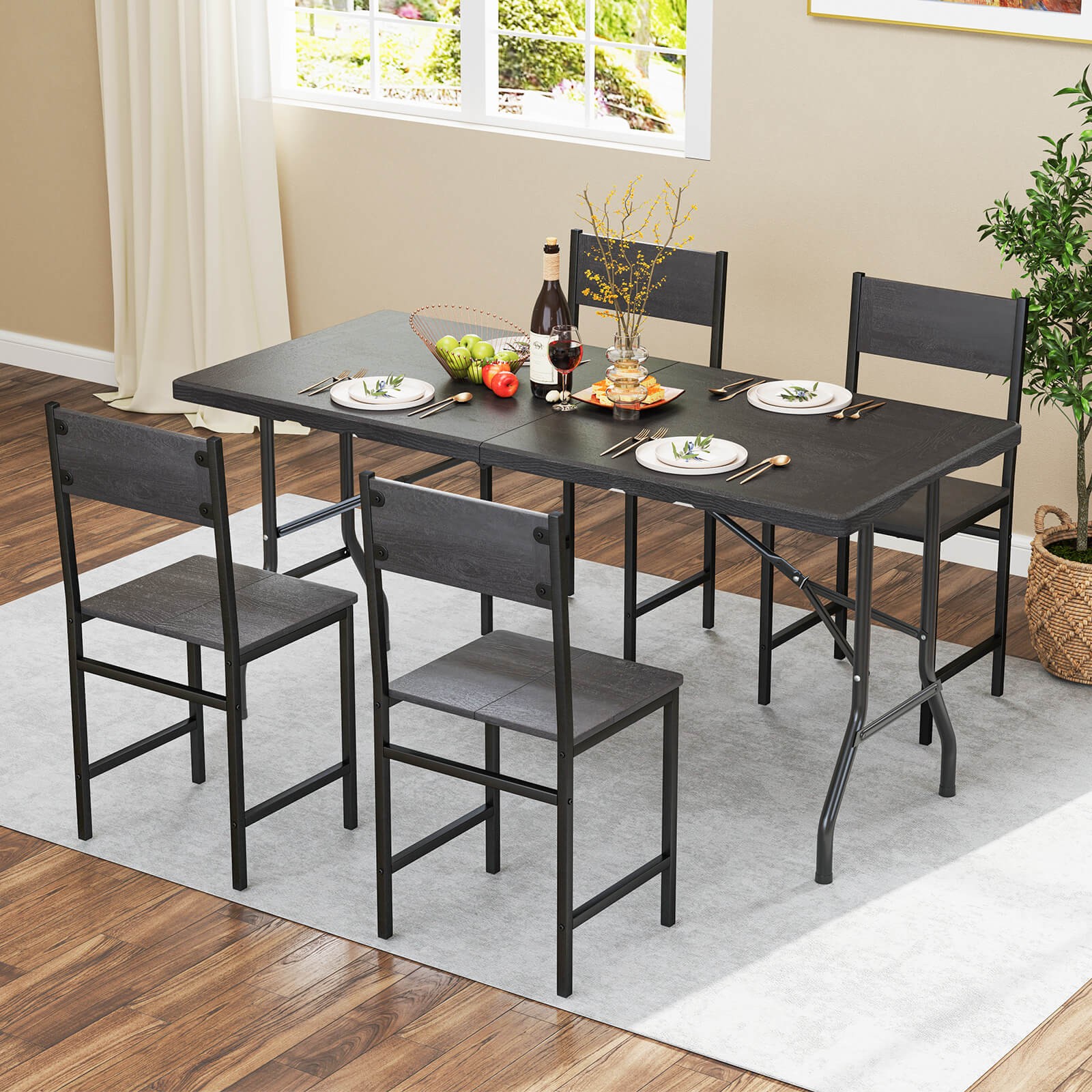 5FT Folding Table Indoor Outdoor Foldable Plastic Table 4-6 Person Picnic Table