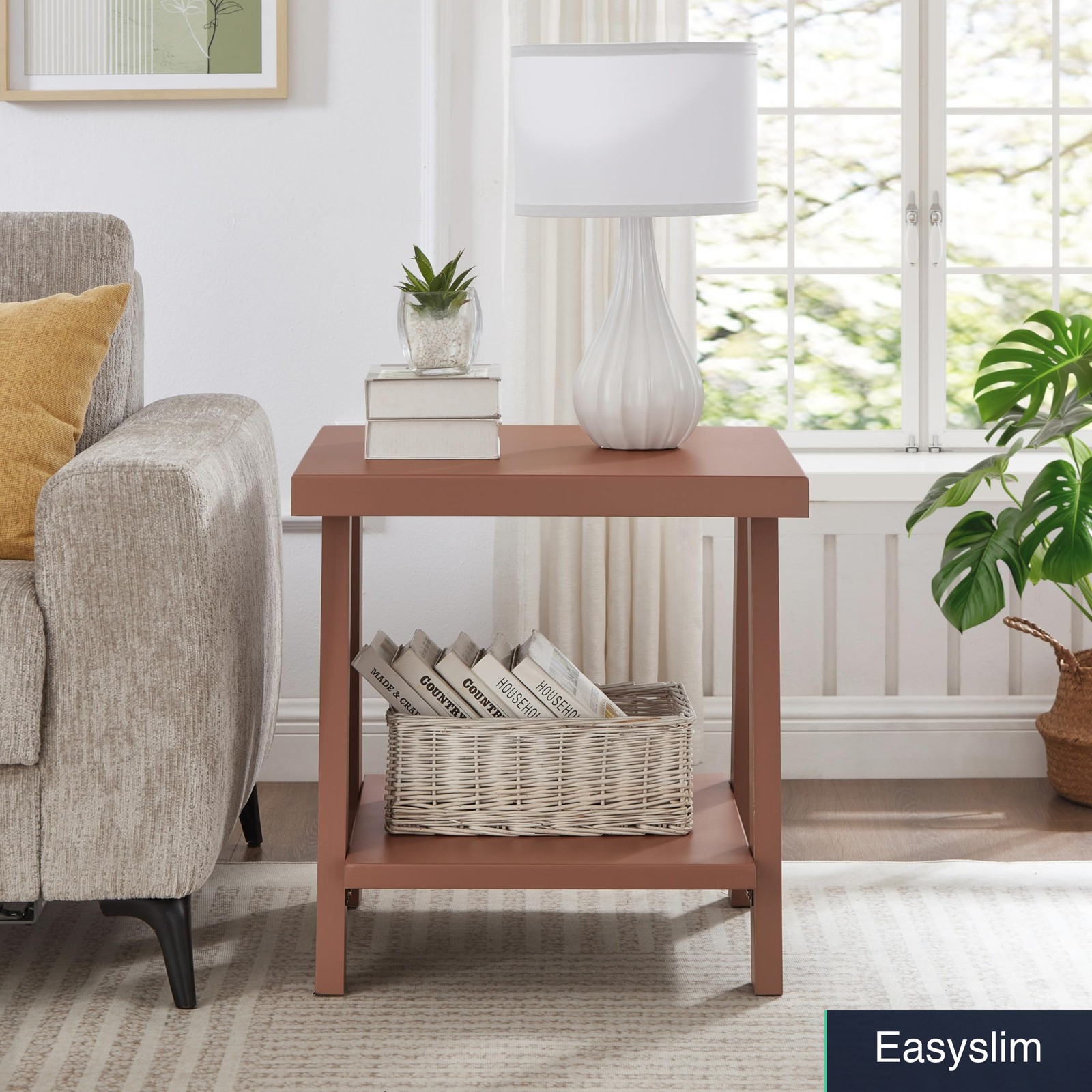 Red Contemporary Wood End Table with Under Shelf 24″W x 22″D x 23″H