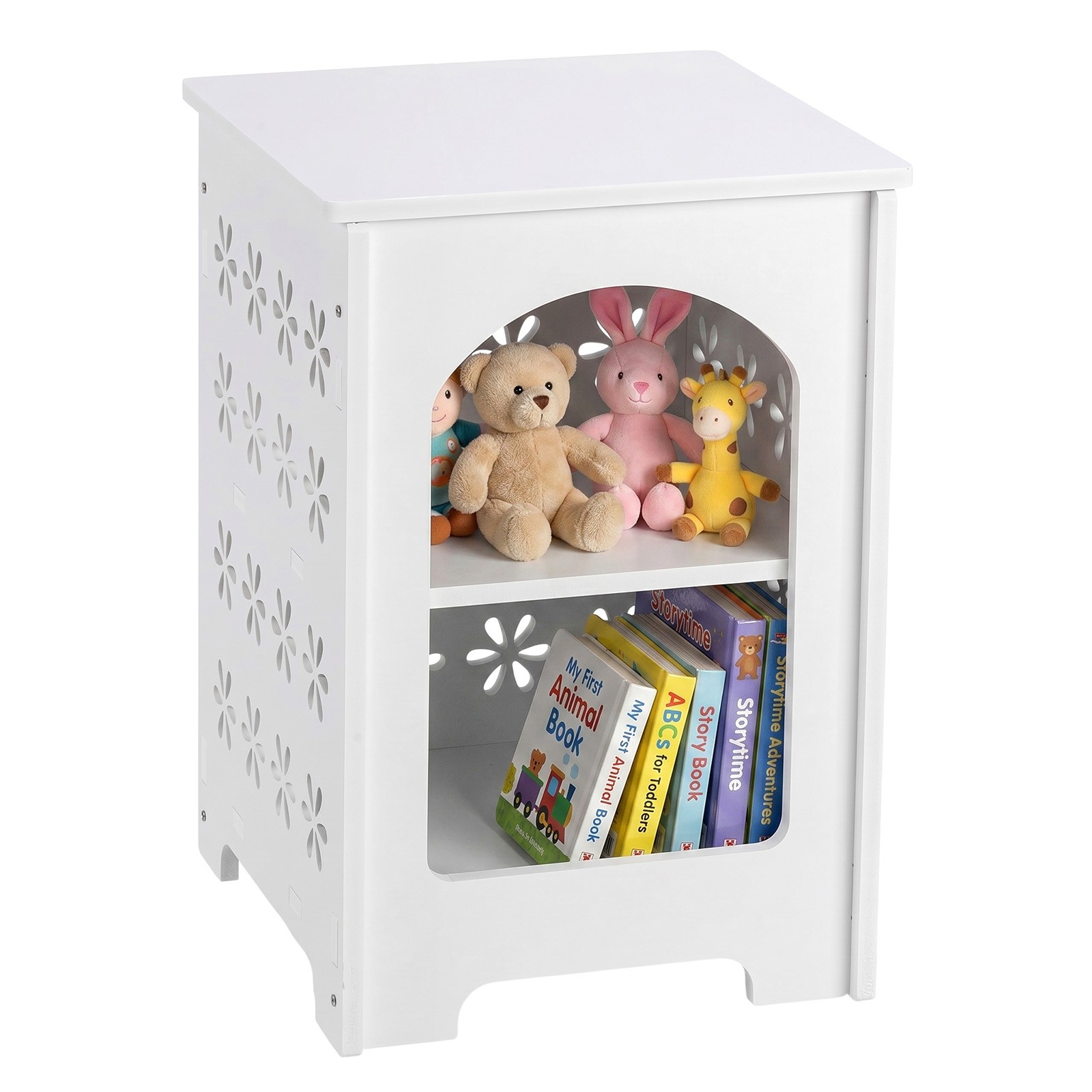 Portable Side Table PVC Bedside w/ Storage Rack for Indoor Living Room Bedroom