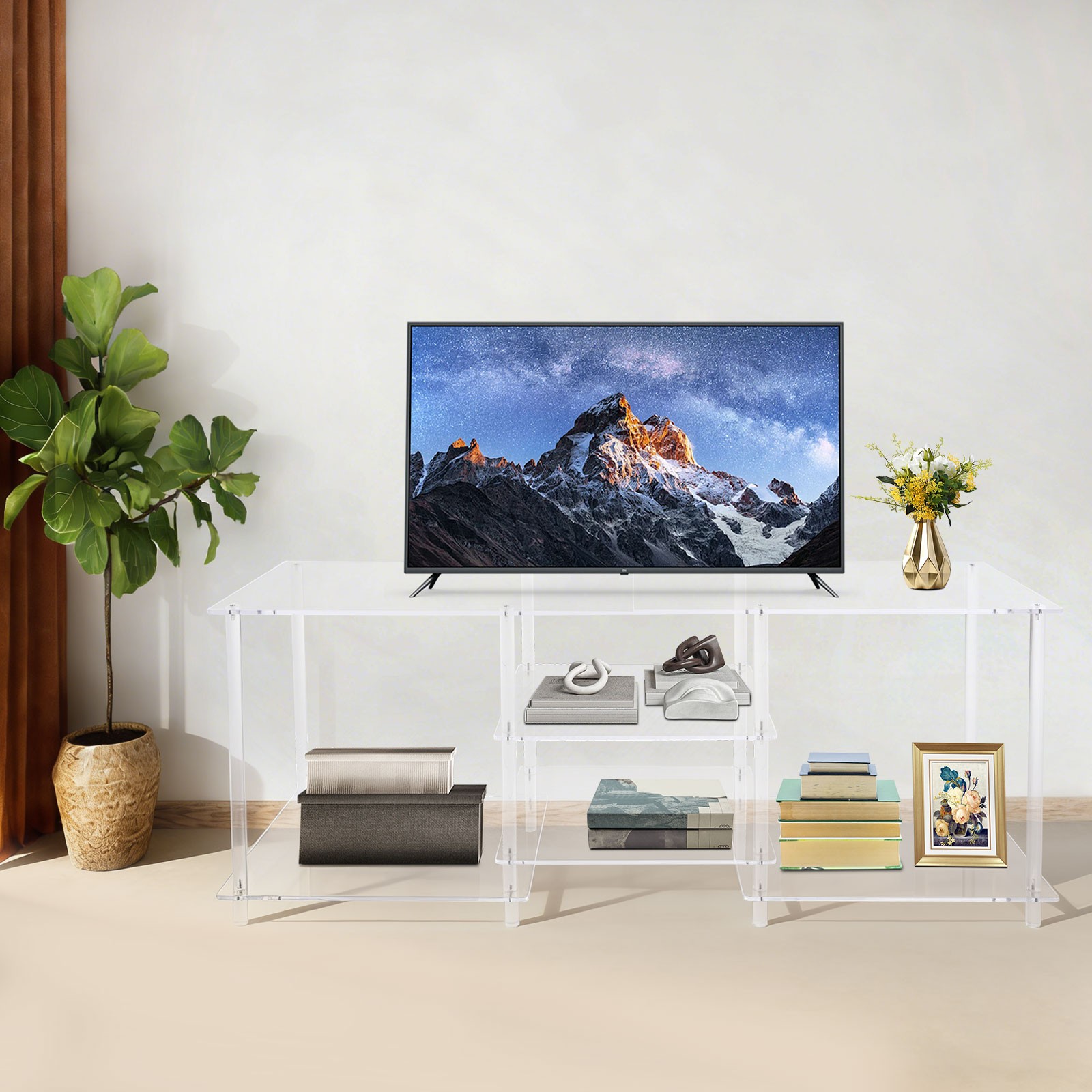 55.1*15.7*22.4in Clear TV Console Table Acrylic TV Stand Media Console Table
