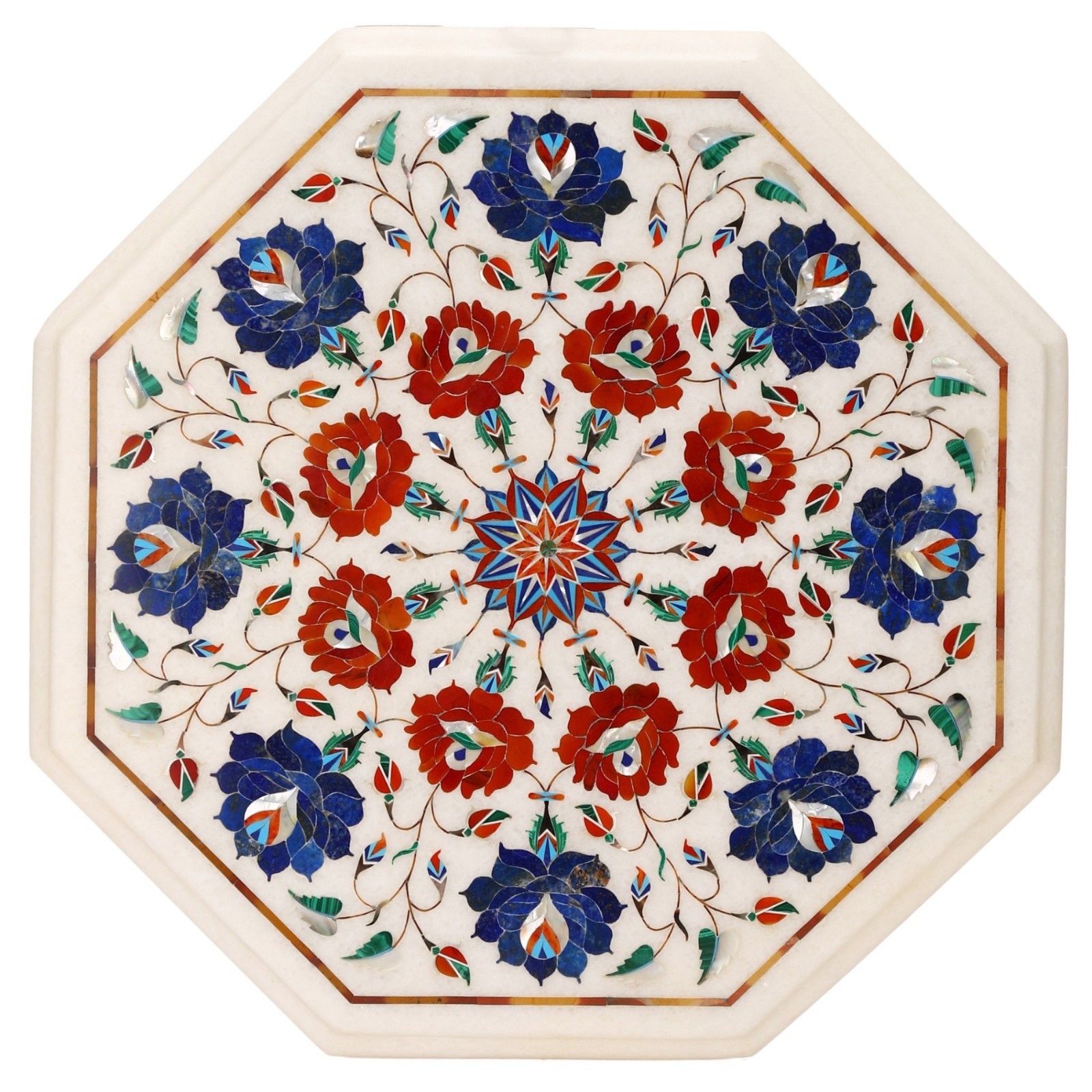12″ Marble Table top handmade inlay semi precious stones work table top