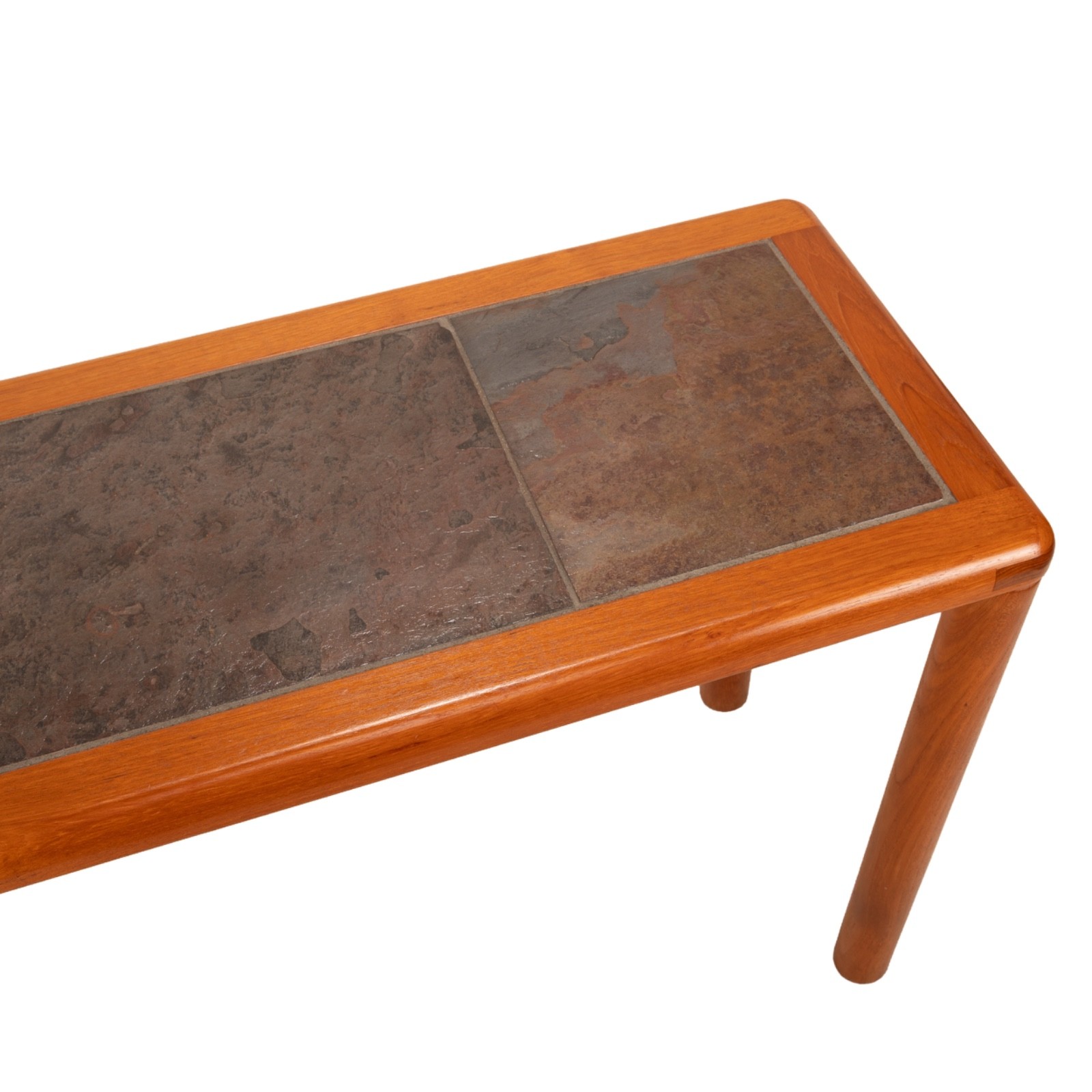 1970s Haslev Teak Console Sofa Table Slate Tile Top Made in Denmark Danish Mod