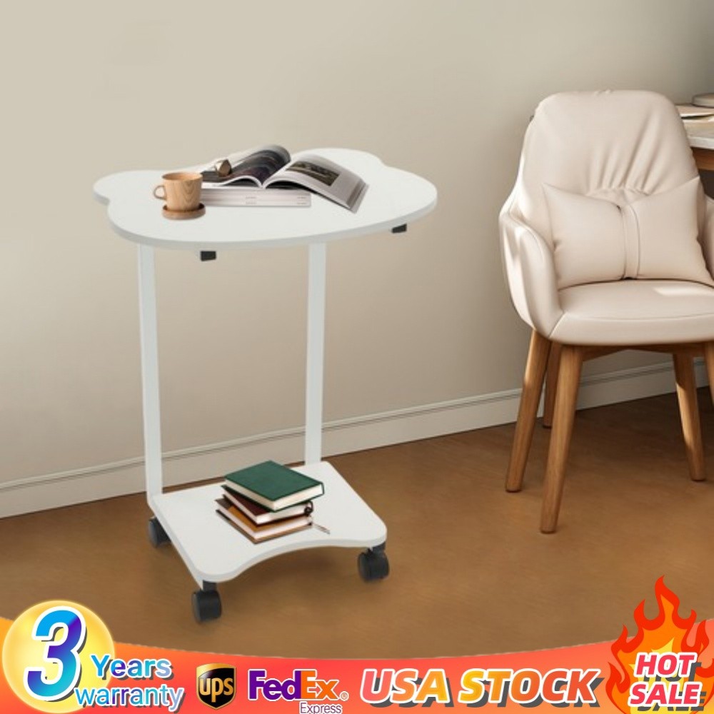 C Shaped Side Table w/ Wheels End Table for Small Space C Table for Couch Sofa