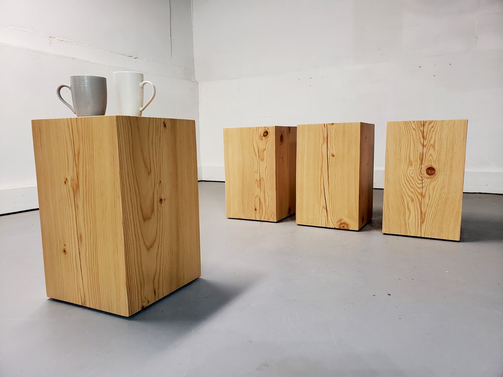 Modern wood timber block tree stump side table stool