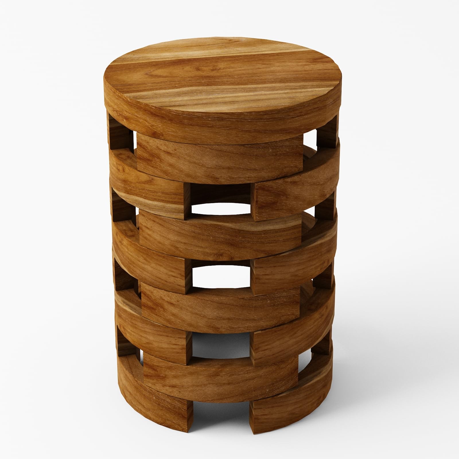 Teak Side Table for Living Room or Bedroom, Solid Wood Table Stool for Bathro…