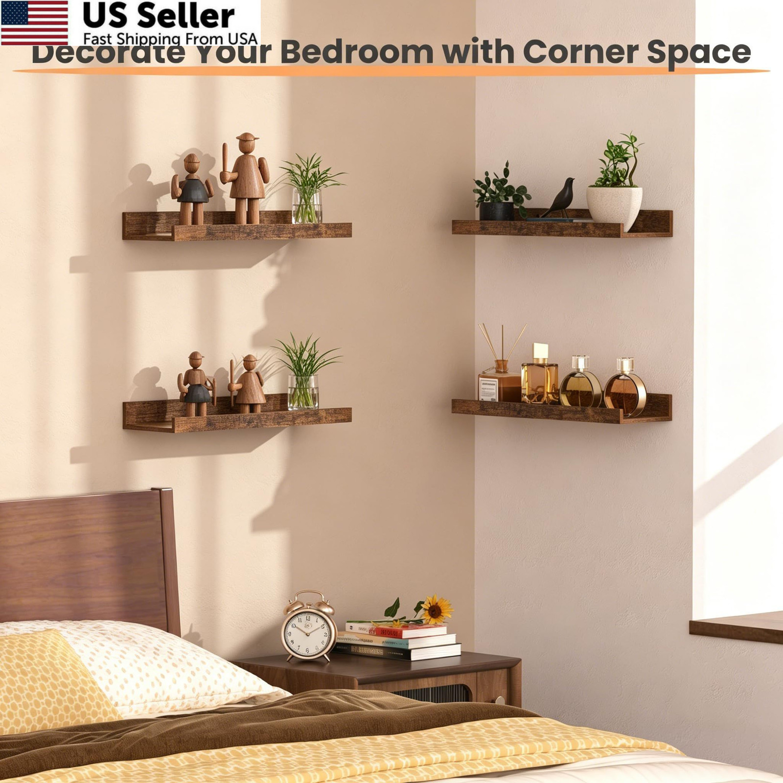 upsimples Floating Shelves for Wall, Wall Decor 15.7in, Brown