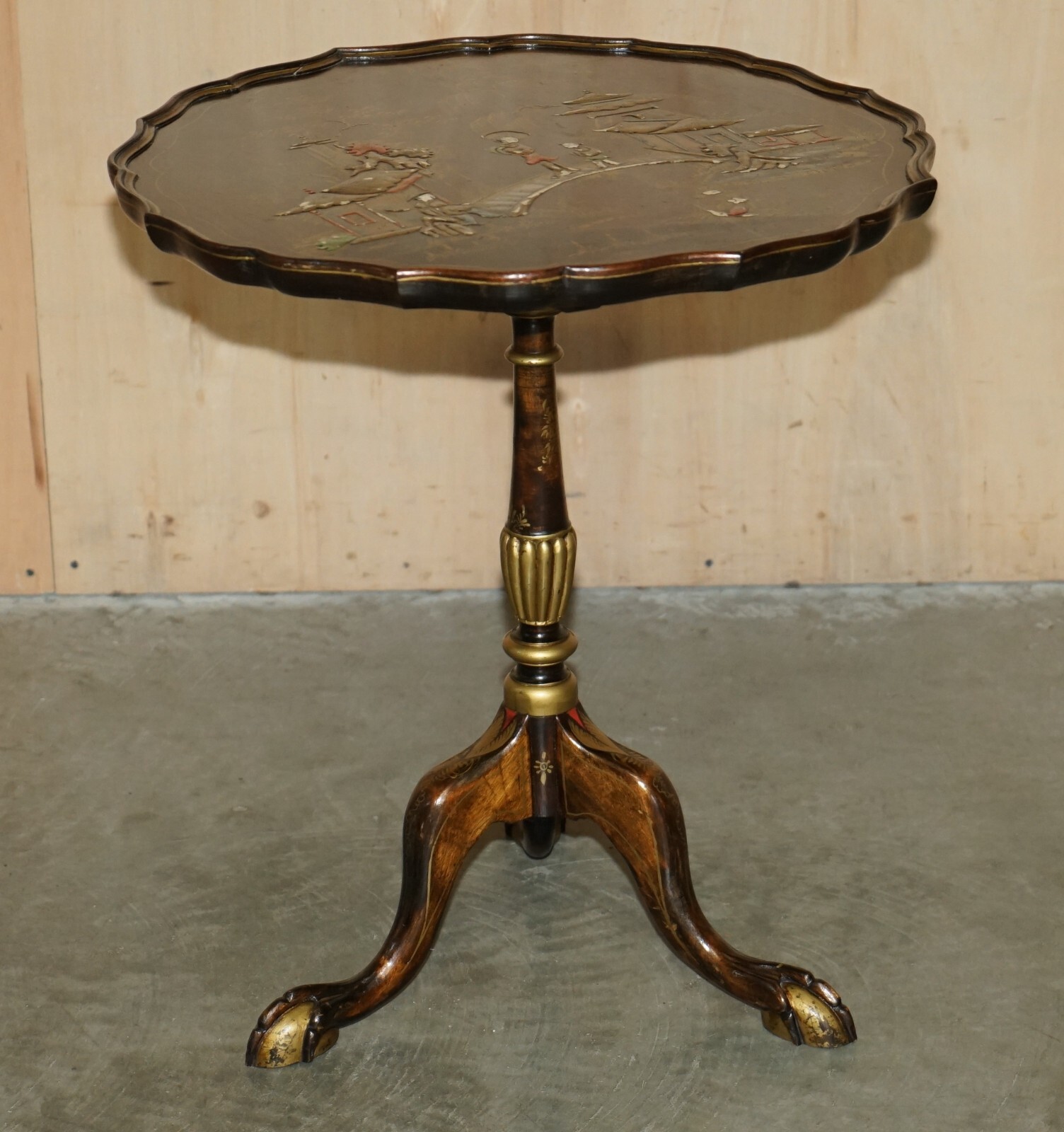 ANTIQUE CIRCA 1900 CHINESE CHINOISERIE TILT TOP SIDE END TABLE CLAW & BALL FEET