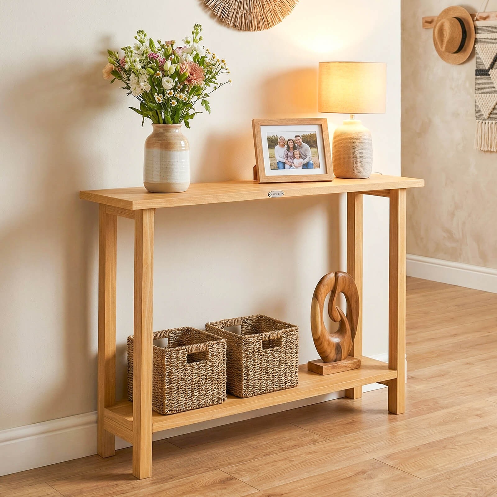 47″Solid Wood Console Table,2-Tier Narrow Farmhouse Sofa Table w/Teak Wood Frame