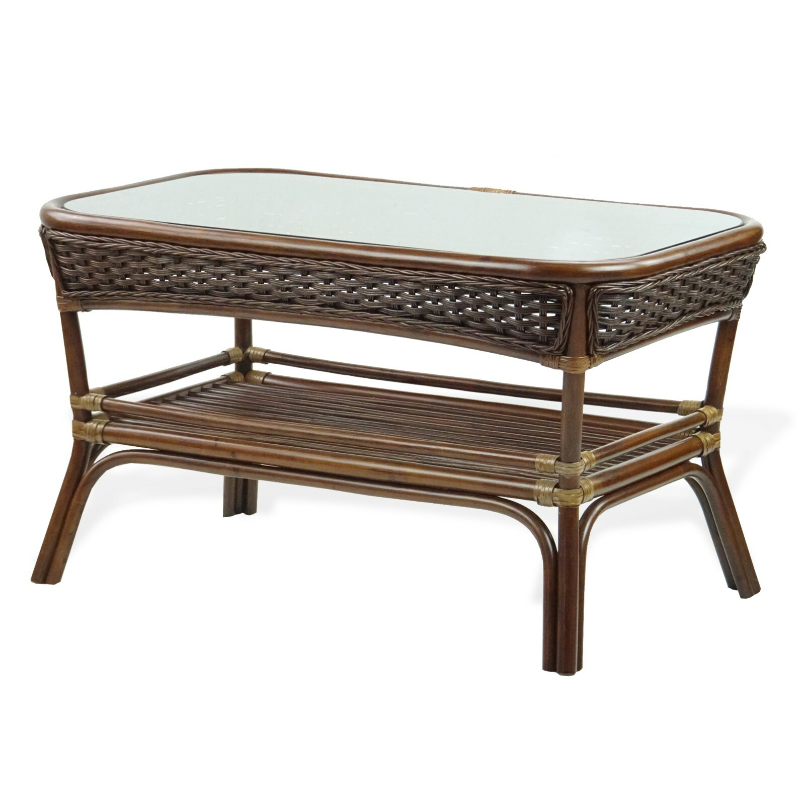 Alexa Rectangular Coffee Table Dark Walnut Color Natural Rattan Wicker Handmade