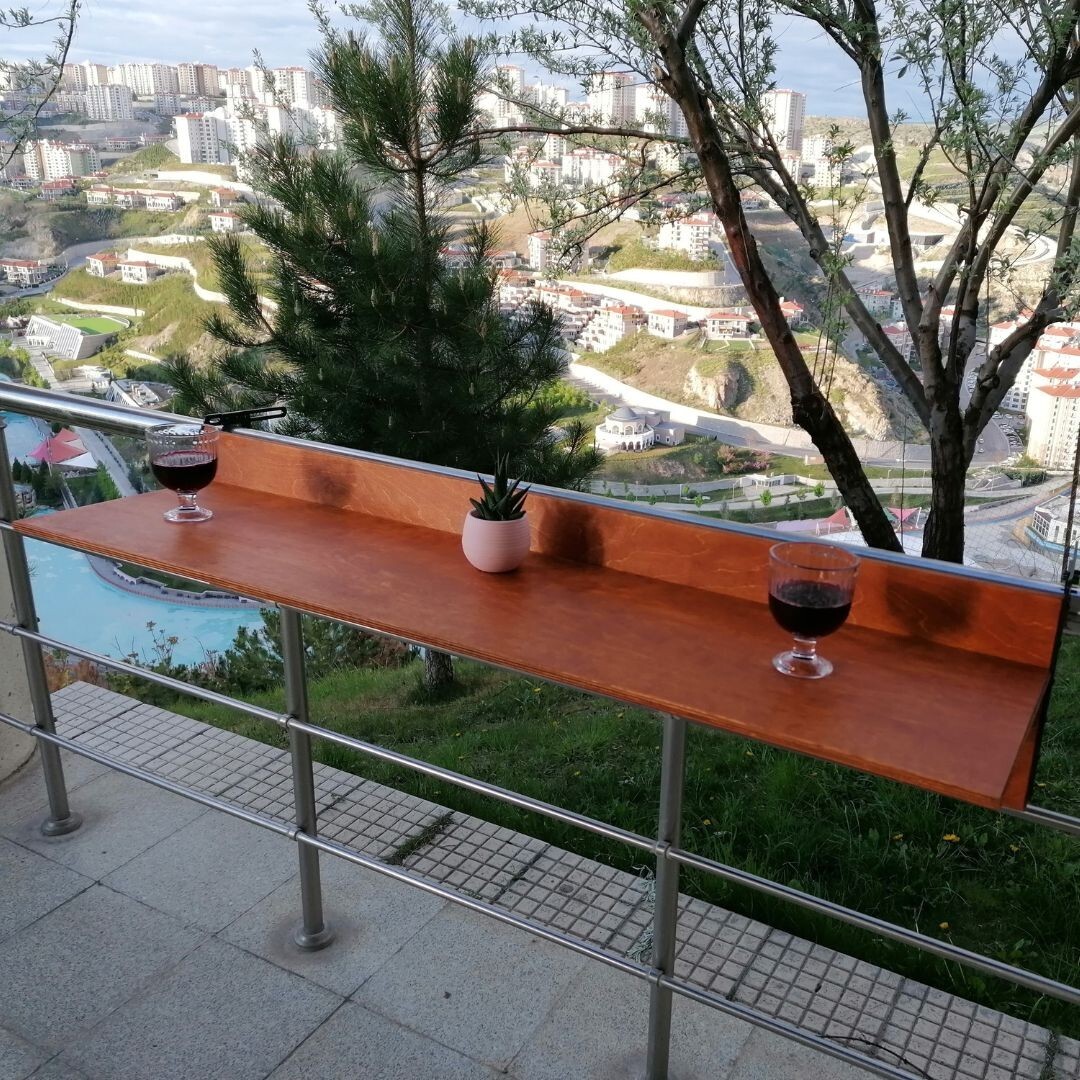 Space Saver Foldable Balcony Bar Table Chestnut Color Free Fast Shipping