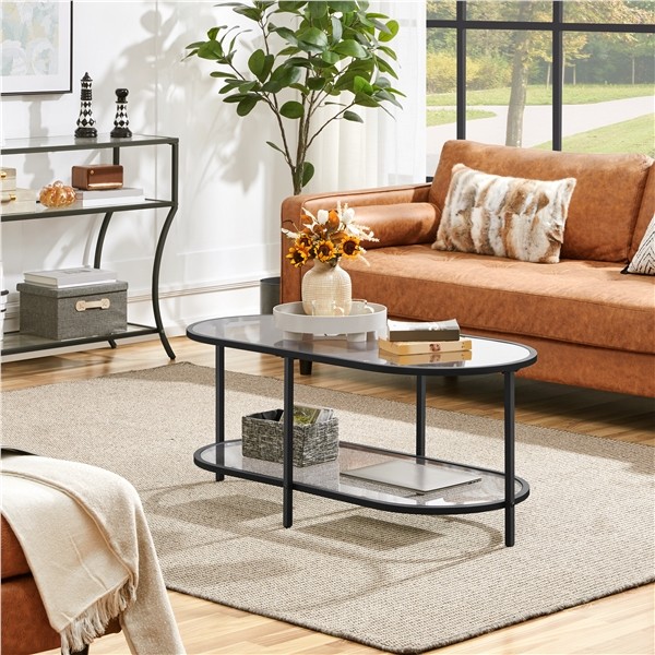 2-layer Tempered Glass Coffee Table with Storage Space for Living Room