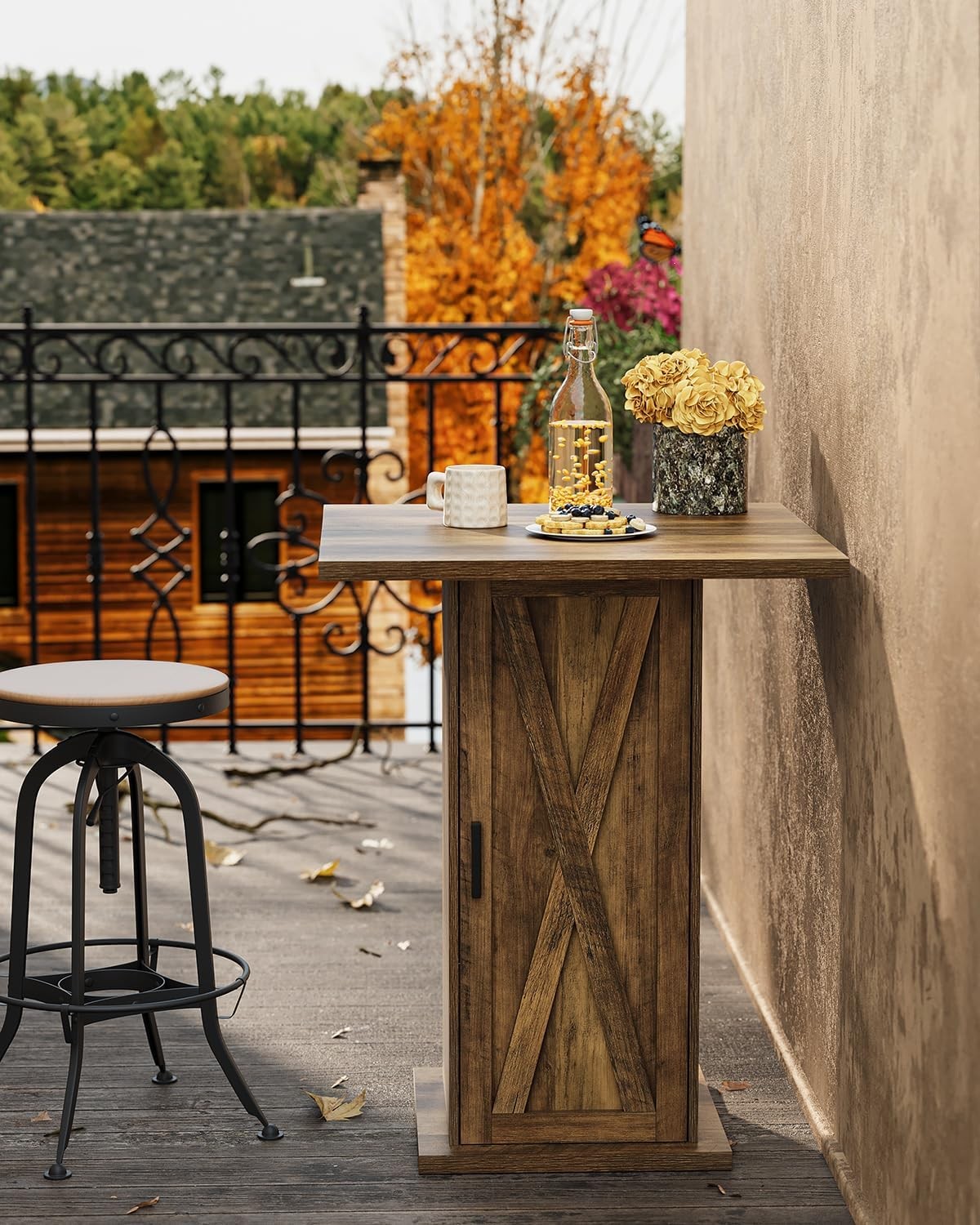 Square Bar Table with Storage, 39.4″H Industrial Square High Top Pub Table