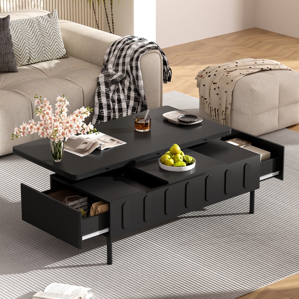 Coffee Table with Drawers, Foldable, Featuring Hidden Storage Compartments