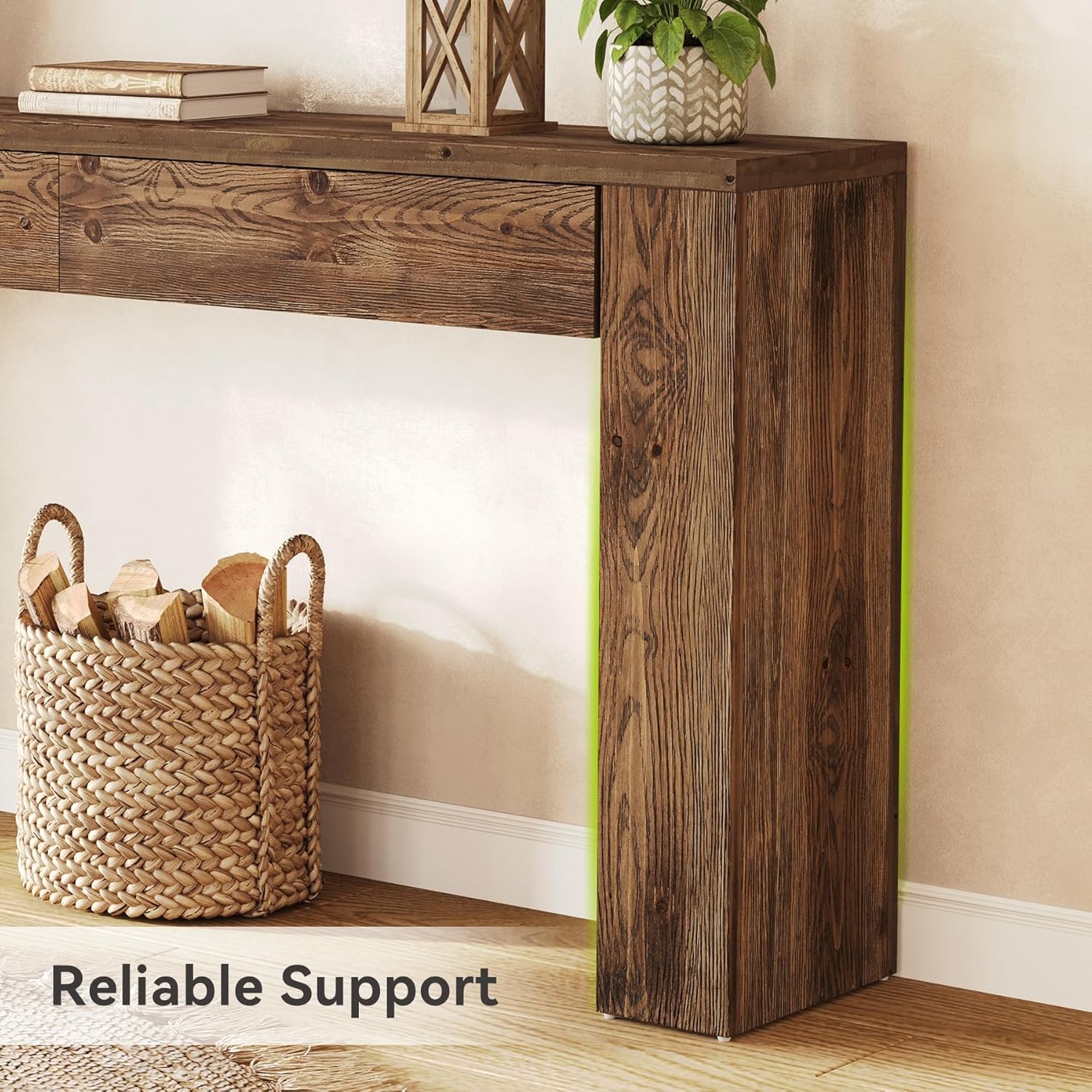 63-Inch Farmhouse Entryway Solid Wood Console Table with 2 Drawers for Hallway