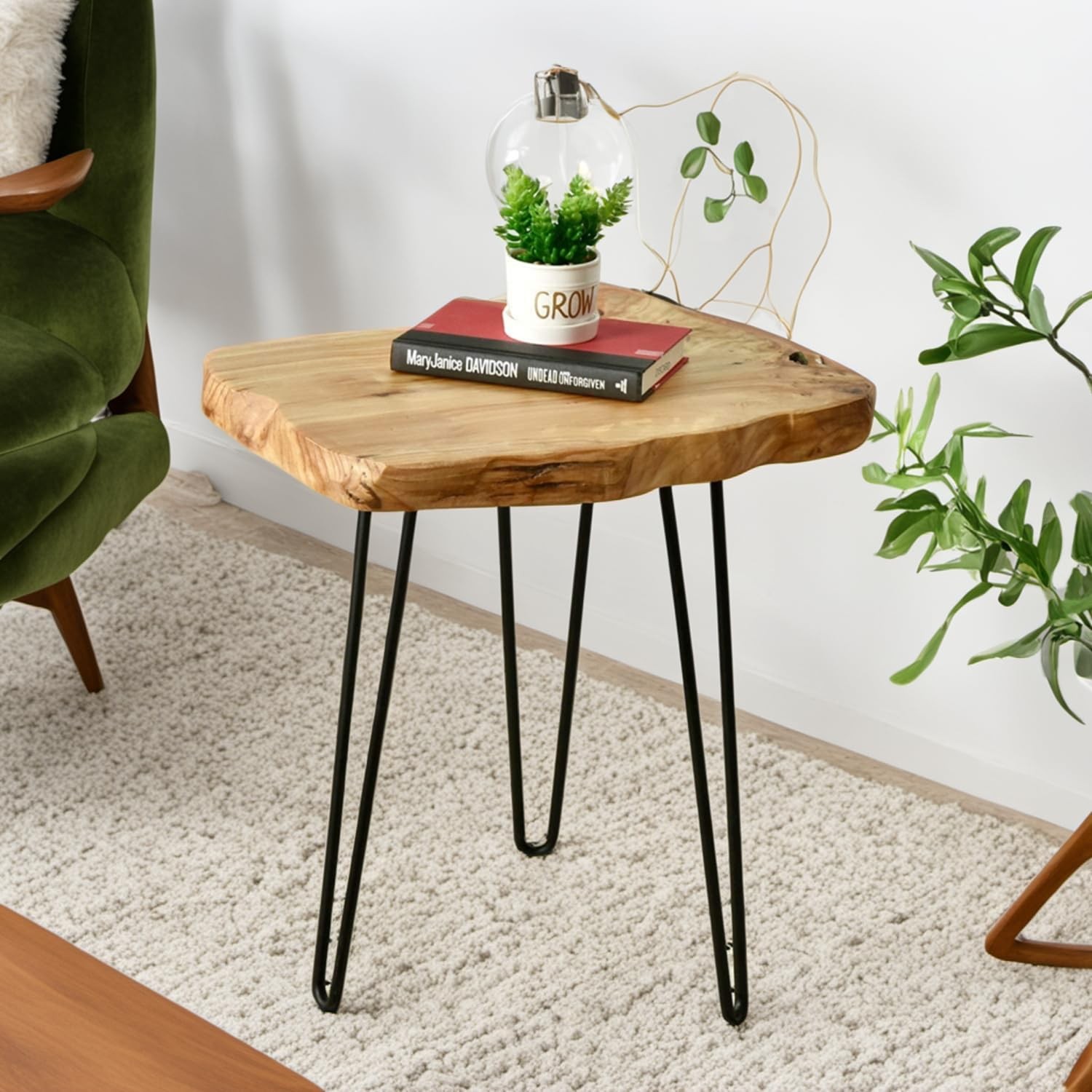 Live Edge Cedar End Table, Unique Desktop Side Table, Natural Clear Finish, 1…