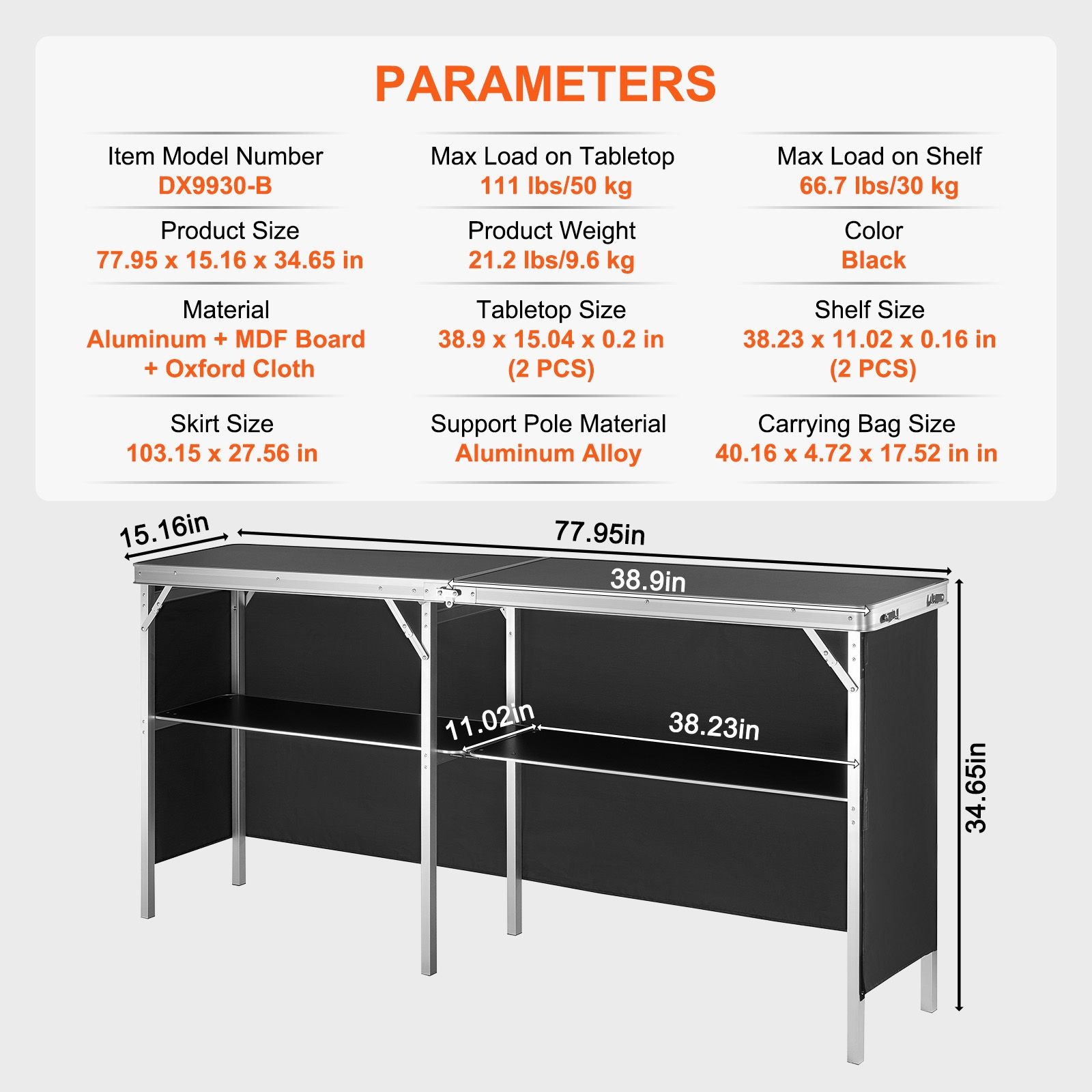 Extra Long Folding Portable Bar Table – Tradeshow Podium Table