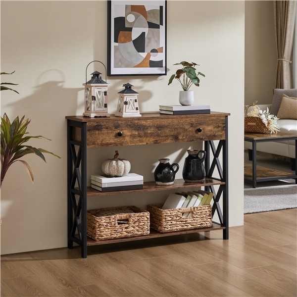 Industrial Console Table Hallway Table with Drawer and Storage for Living Room