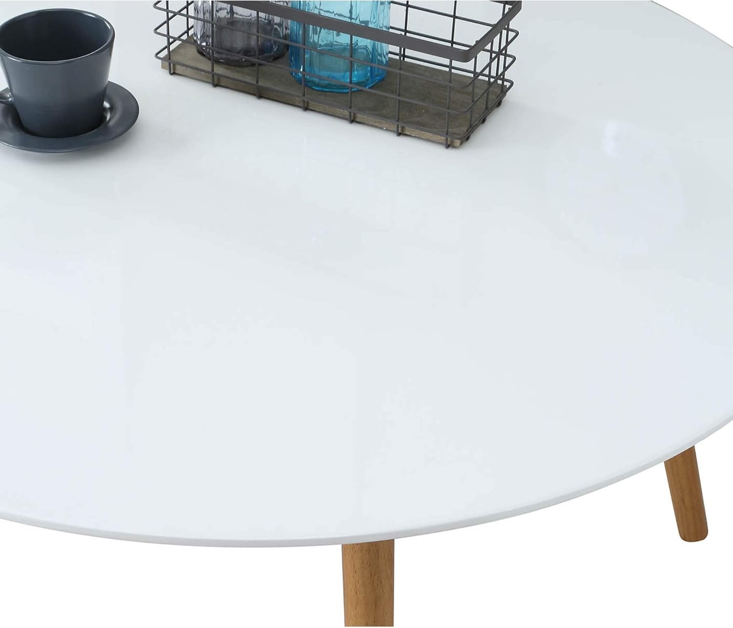 Round Coffee Table – Mid-Century Modern Minimalist Design Glossy White Top