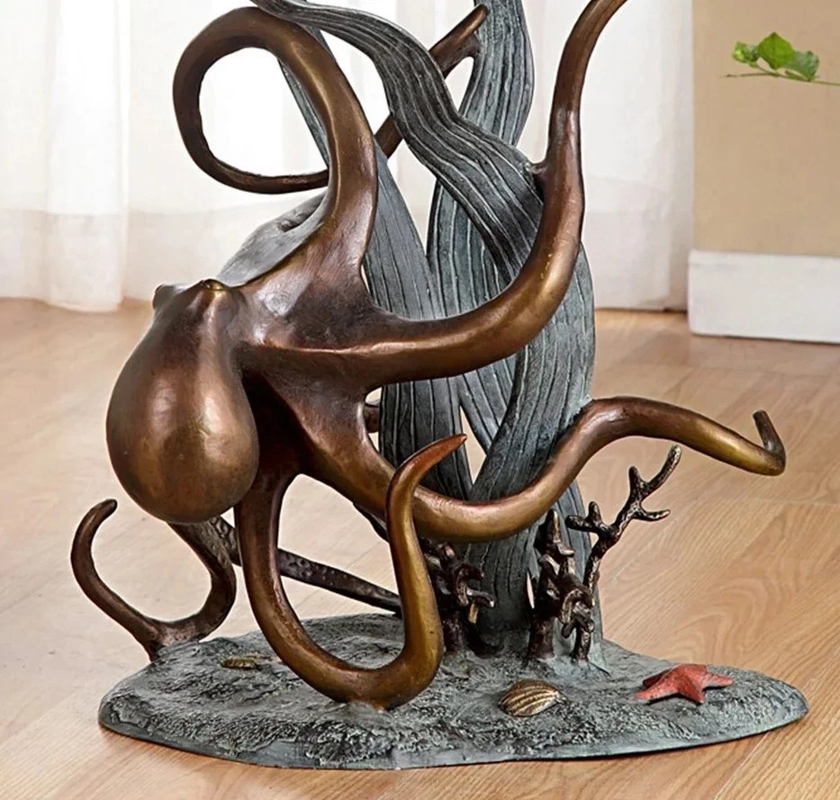Octopus And Seagrass End-Side Table Aluminum Glass Home Decor-24”D x 21.5”’H