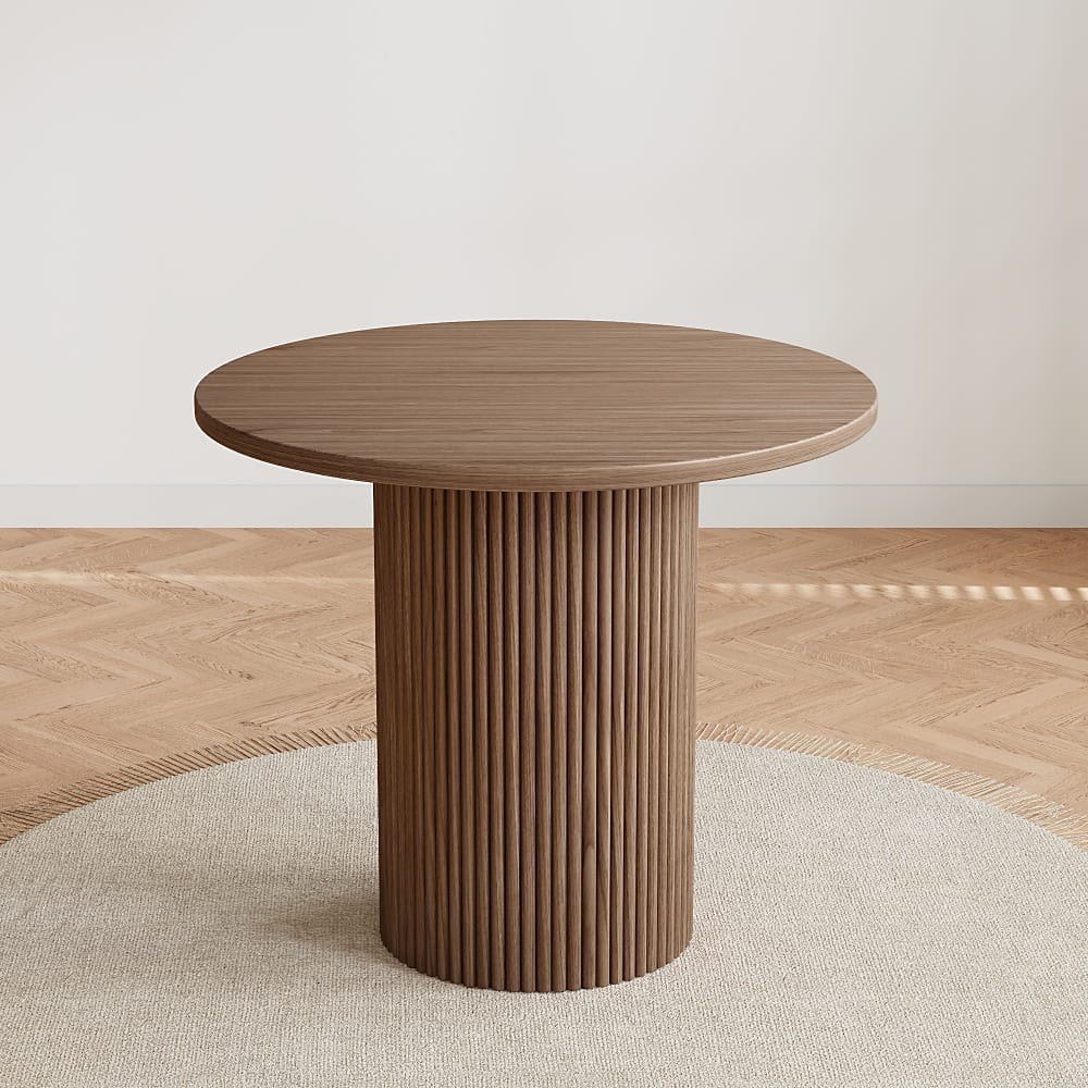 Solid Wood Round Dining Table with Handcrafted Relief Pedestal
